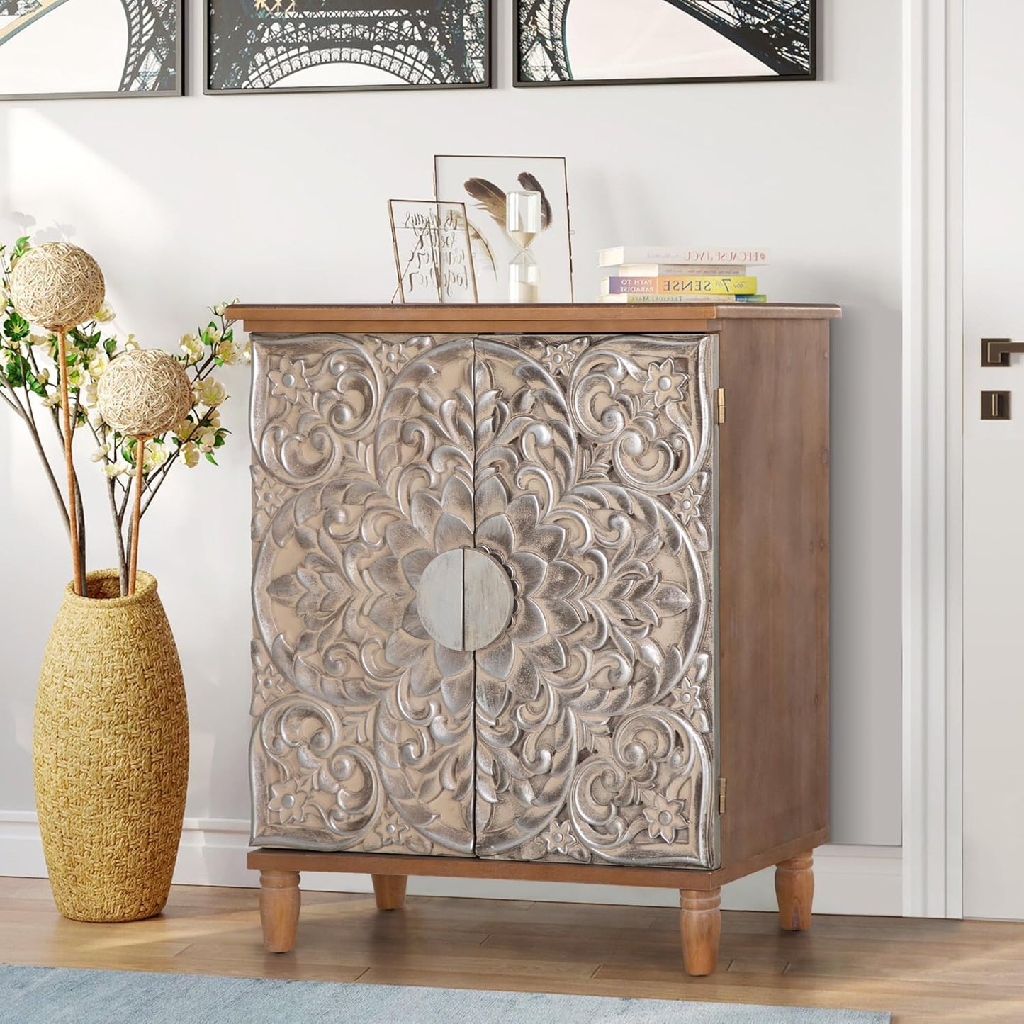 PHI VILLA Accent Cabinet with Doors - Antique Storage Cabinet for Entryway Buffet Sideboard