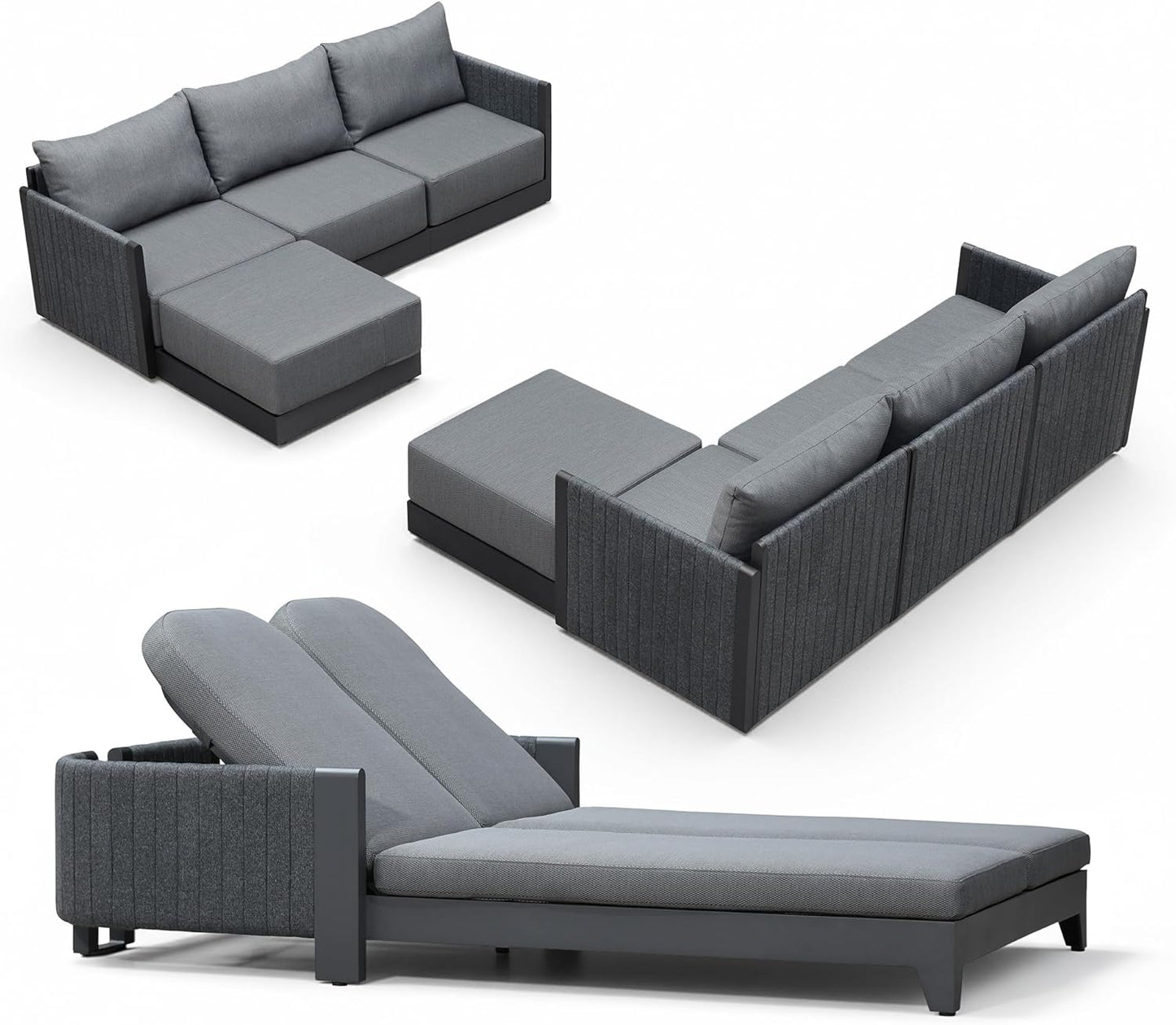 PURPLE LEAF Patio Furniture Set 8 Pieces Outdoor Conversation Sets PP Rope Patio Sofa with Cushions Manual Weaving Deep Seating Furniture for Porch Lawn Backyard Gray
