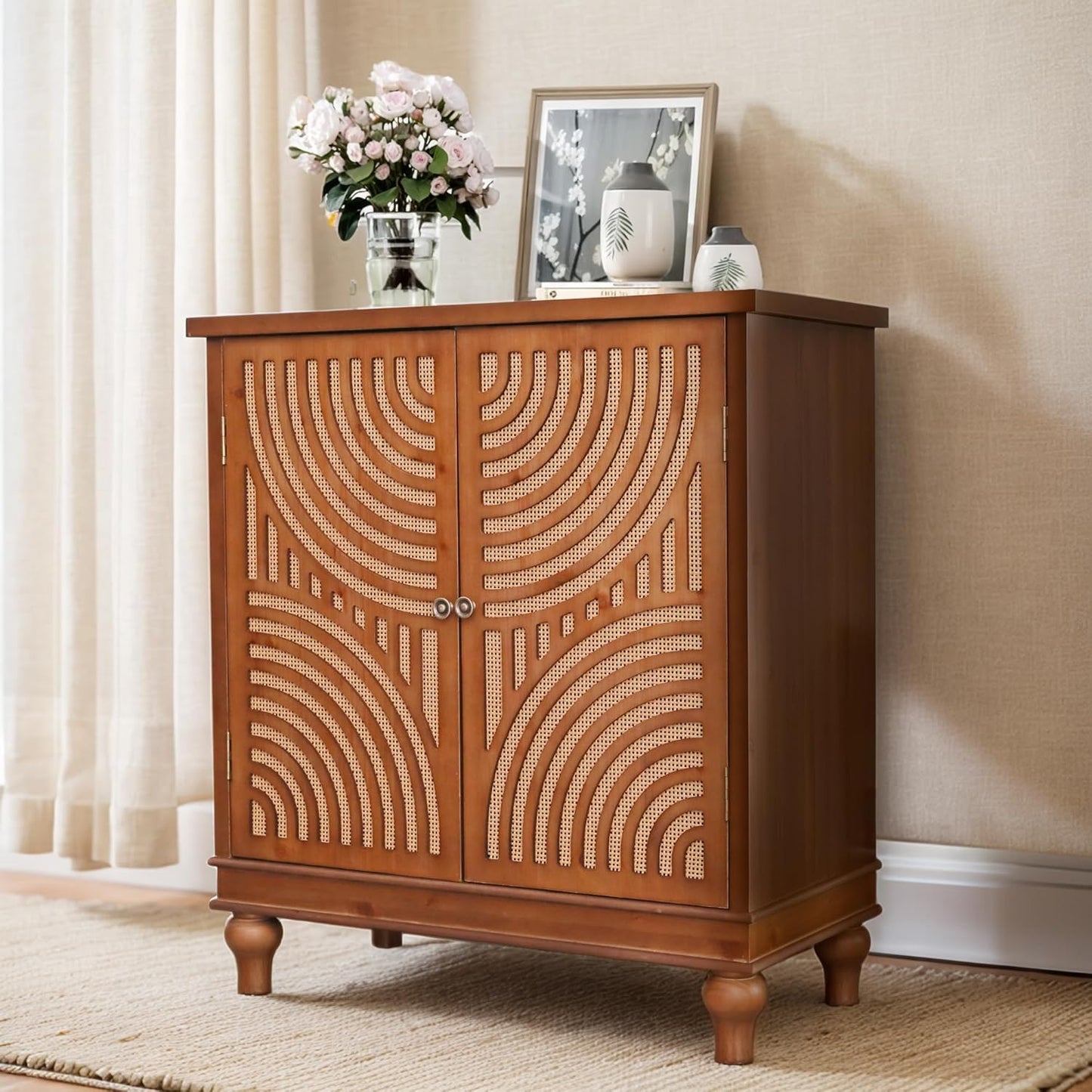 PHI VILLA Accent Cabinet with Doors - Antique Storage Cabinet for Entryway Buffet Sideboard
