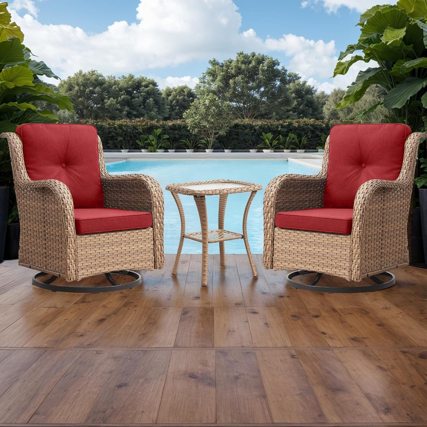 Rilyson Wicker Rocking Chair Swivel Chairs - 4 Piece Rocker Patio Chairs Set Rattan Rocking Chair for Outdoor Porch Deck Garden Backyard(Mixed Grey/Blue)