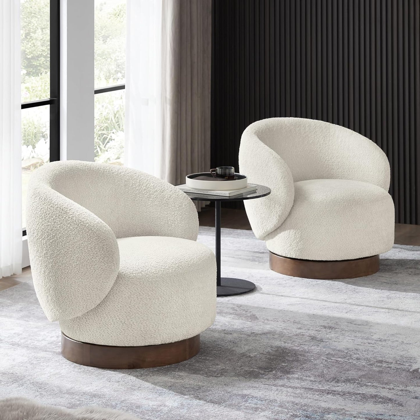 Swivel Accent Chair Round Barrel Armchair Upholstered Performance Fabric for Living Room Bedroom Waitingroom,2 Box,Moss Green