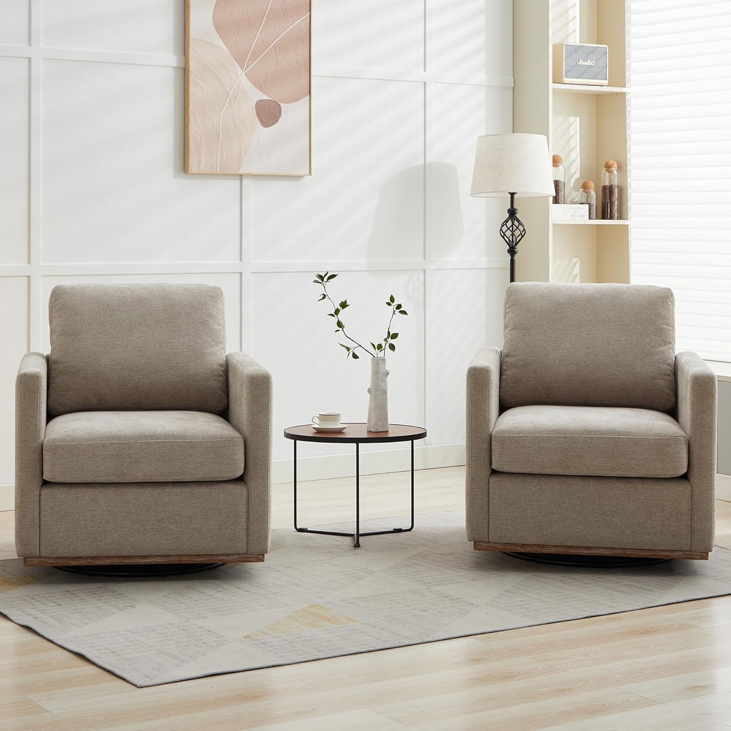 Aoiy & Wifon 30.7" W Swivel Accent Chair Set of 2, Mid Century Modern Swivel Chairs for Living Room, Comfy Small Accent Chair, Wavy Chenille, Taupe