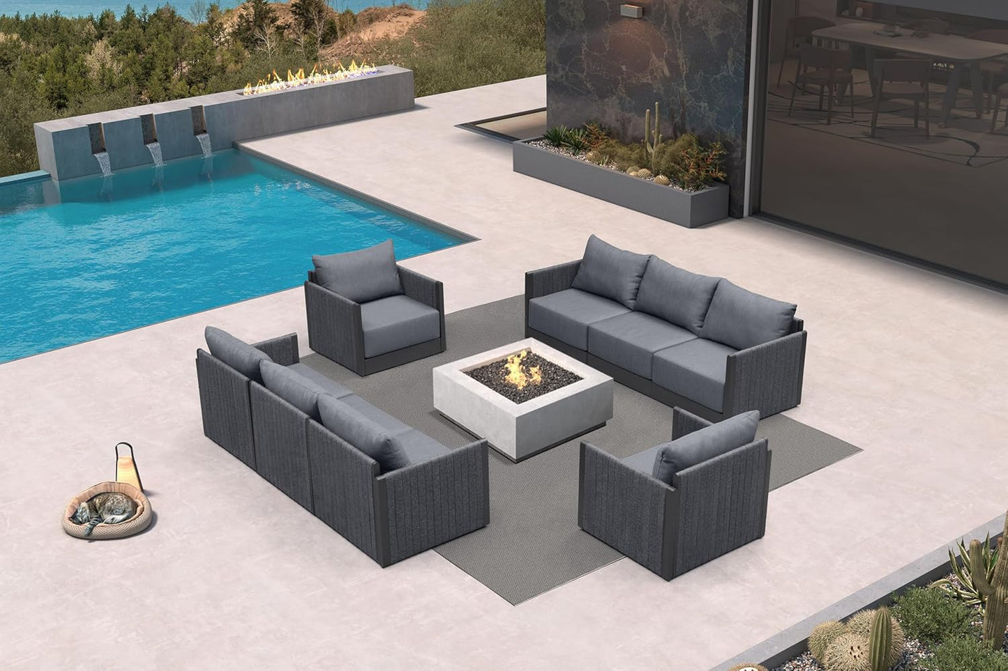 PURPLE LEAF Patio Furniture Set 8 Pieces Outdoor Conversation Sets PP Rope Patio Sofa with Cushions Manual Weaving Deep Seating Furniture for Porch Lawn Backyard Gray