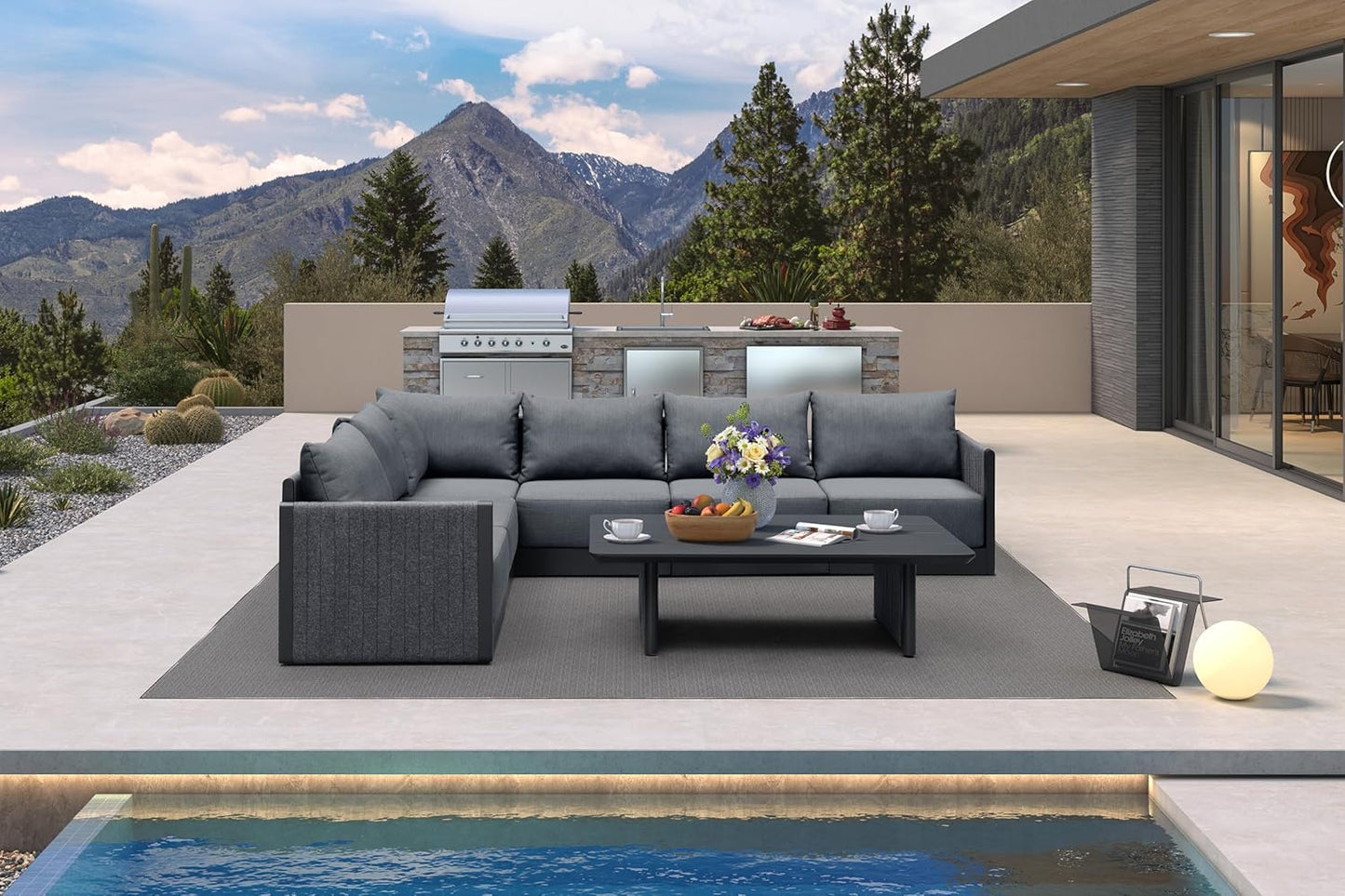 PURPLE LEAF Patio Furniture Set 8 Pieces Outdoor Conversation Sets PP Rope Patio Sofa with Cushions Manual Weaving Deep Seating Furniture for Porch Lawn Backyard Gray