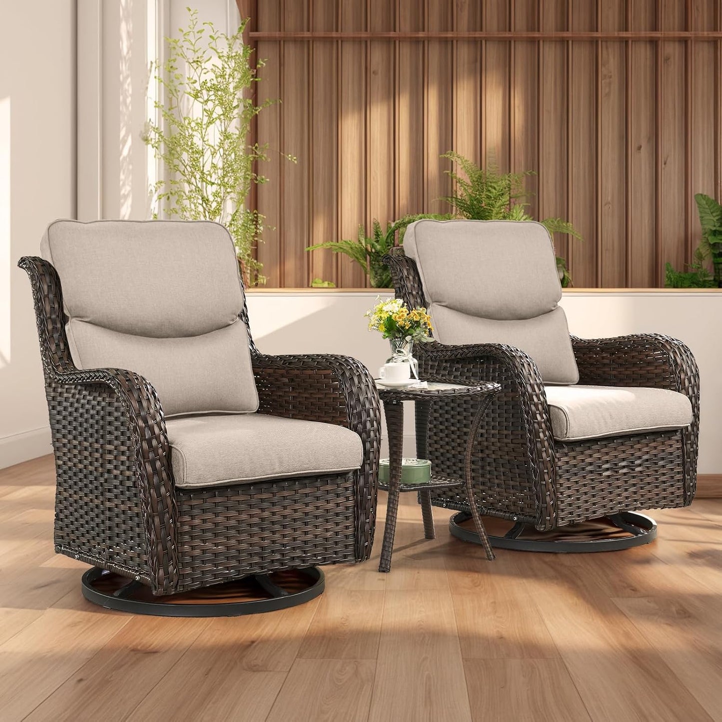 Rilyson Wicker Rocking Chair Swivel Chairs - 4 Piece Rocker Patio Chairs Set Rattan Rocking Chair for Outdoor Porch Deck Garden Backyard(Mixed Grey/Blue)