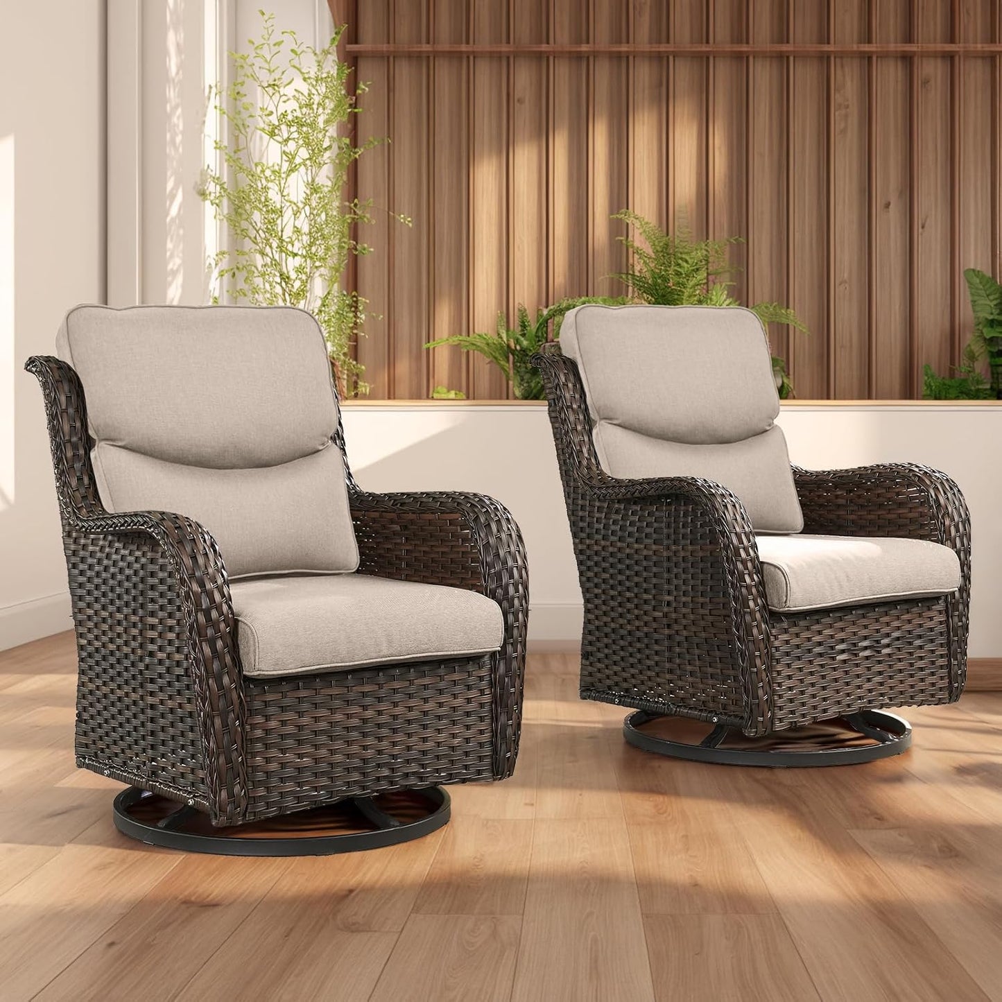 Rilyson Wicker Rocking Chair Swivel Chairs - 4 Piece Rocker Patio Chairs Set Rattan Rocking Chair for Outdoor Porch Deck Garden Backyard(Mixed Grey/Blue)
