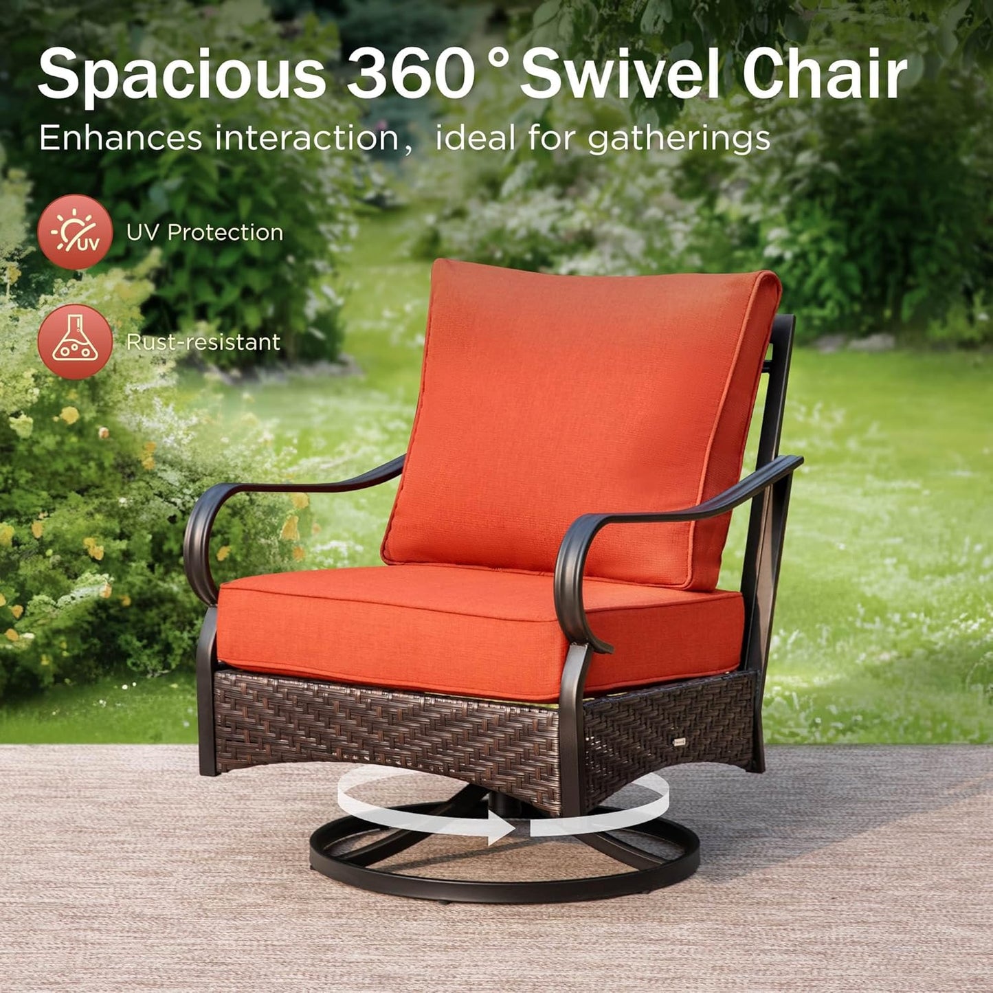 Patio Furniture Set with 56" Fire Pit Table, Premium Outdoor Wicker Metal Frame Furniture with Upgraded Waterproof Thick Cushions for Porch, Poolside, Deck, and Yard (4 Pieces,Red