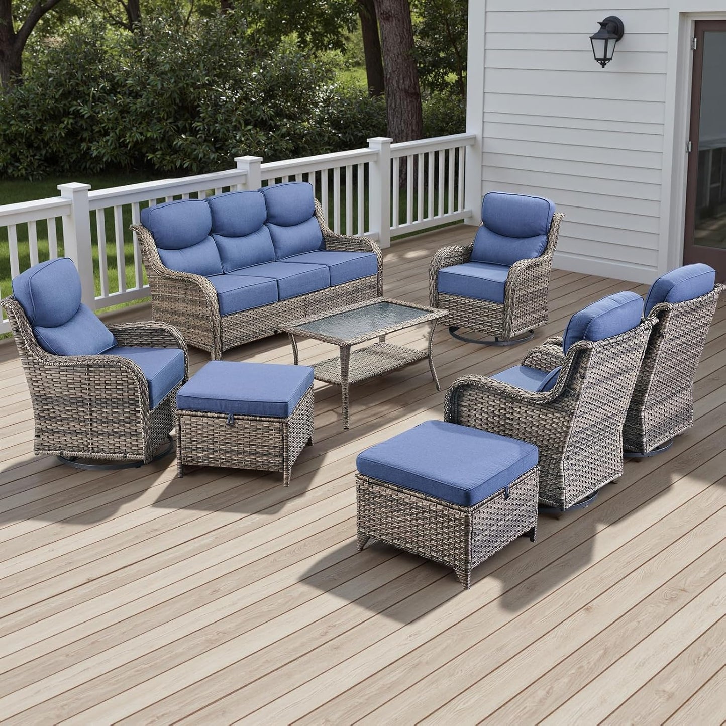 Rilyson Outdoor Patio Swivel Rocker Chairs Set of 2, Waterproof Wicker, High Back, Deep Seating, Wide Armrest, Upgraded 6 inch Thick Cushions, Ideal for Deck Porch Backyard, Mixed Grey-Grey