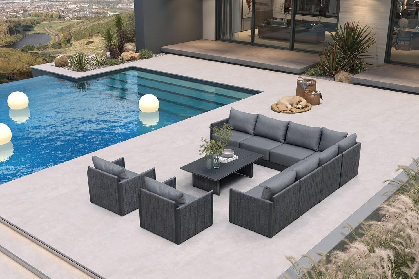 PURPLE LEAF Patio Furniture Set 8 Pieces Outdoor Conversation Sets PP Rope Patio Sofa with Cushions Manual Weaving Deep Seating Furniture for Porch Lawn Backyard Gray