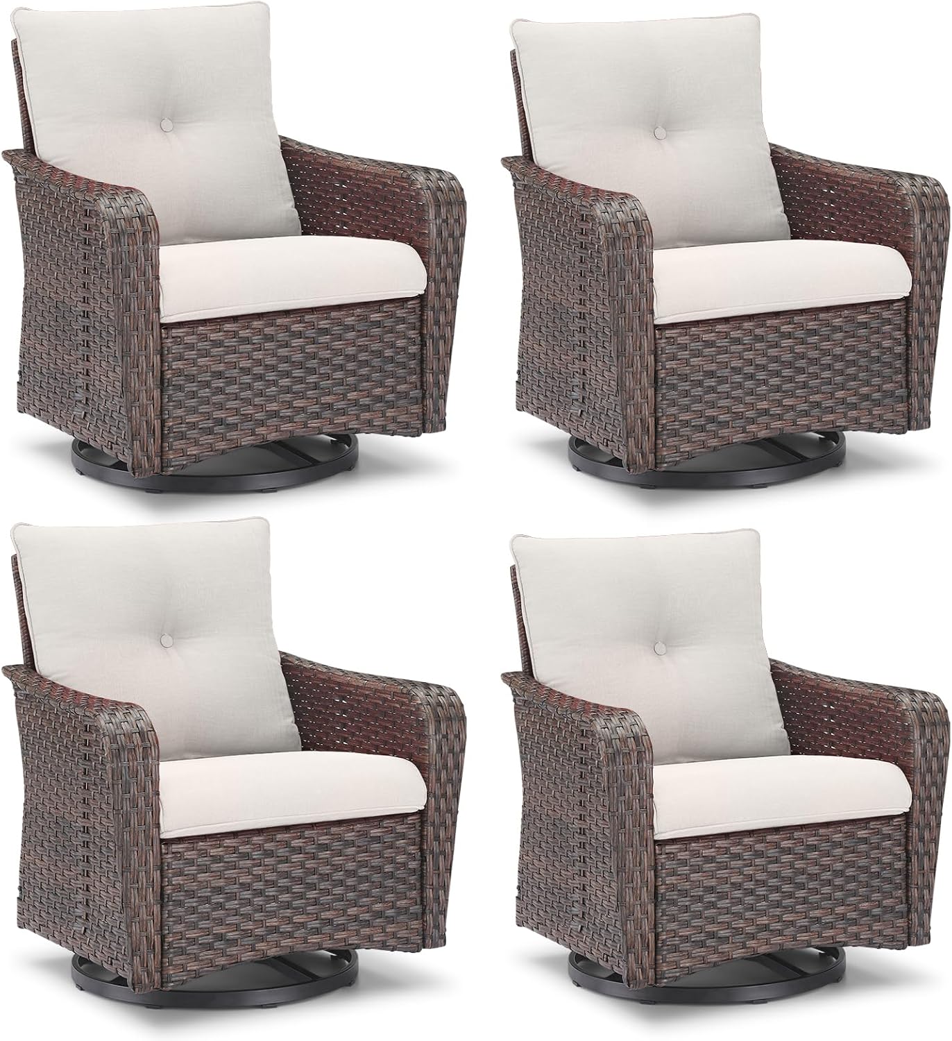 Rilyson Outdoor Patio Swivel Rocker Chairs - 3 PC Wicker Patio Bistro Sets with High Back,Comfy Cushions, Deep Seating and Side Table for Porch Deck Backyard Garden(Brown/Blue)