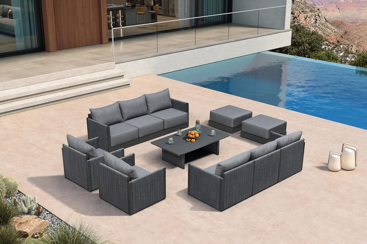 PURPLE LEAF Patio Furniture Set 8 Pieces Outdoor Conversation Sets PP Rope Patio Sofa with Cushions Manual Weaving Deep Seating Furniture for Porch Lawn Backyard Gray