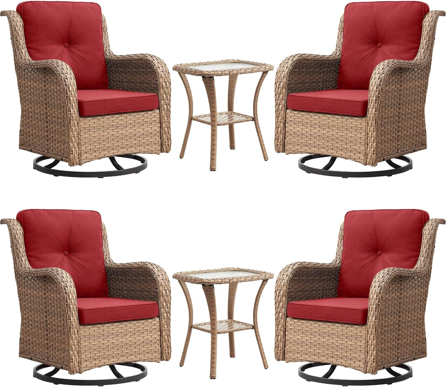 Rilyson Wicker Rocking Chair Swivel Chairs - 4 Piece Rocker Patio Chairs Set Rattan Rocking Chair for Outdoor Porch Deck Garden Backyard(Mixed Grey/Blue)