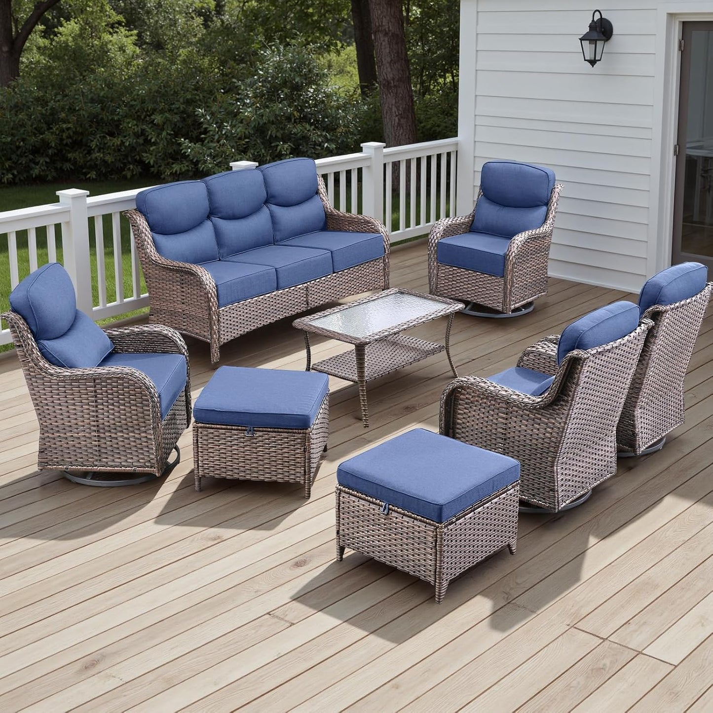Rilyson Outdoor Patio Swivel Rocker Chairs Set of 2, Waterproof Wicker, High Back, Deep Seating, Wide Armrest, Upgraded 6 inch Thick Cushions, Ideal for Deck Porch Backyard, Mixed Grey-Grey