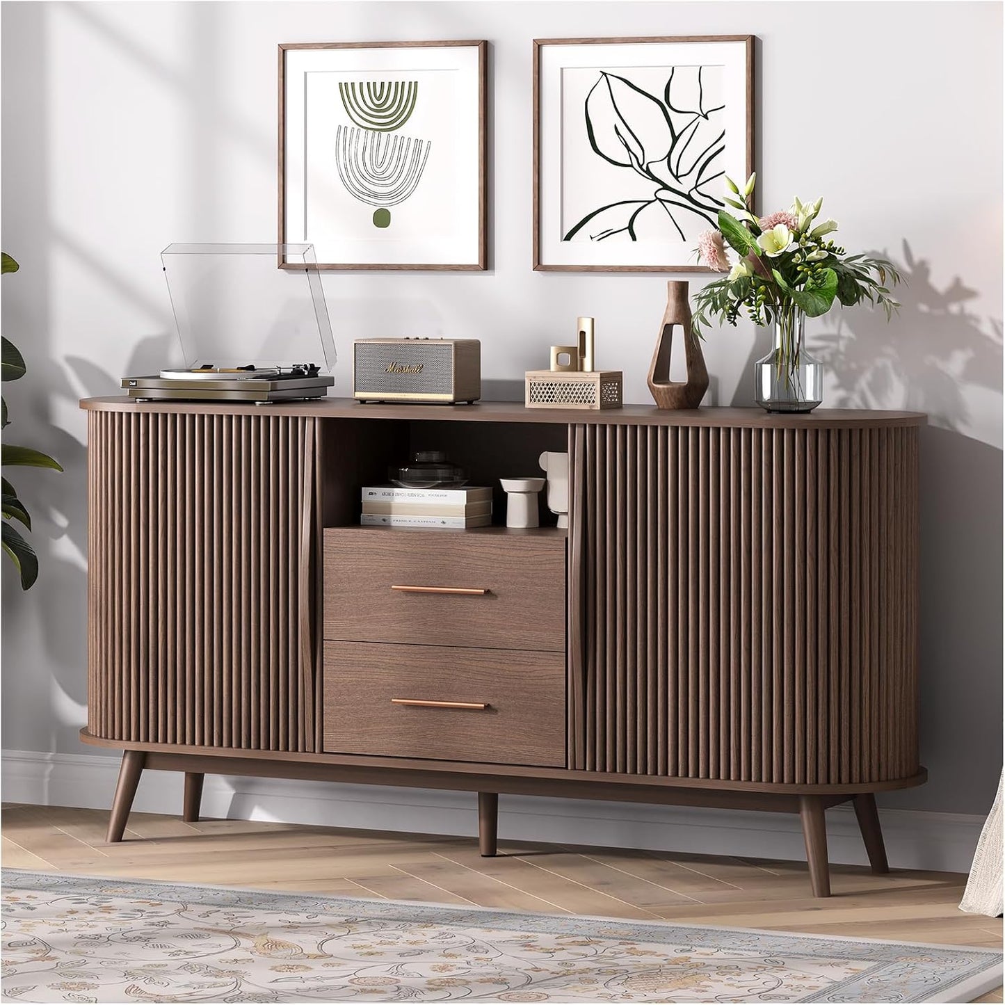 47" Tall Accent Cabinet with Doors and Shelves, Storage Cabinet with Solid Wood Legs for Living Room,Entryway,Dining Room,Bedroom,Blue
