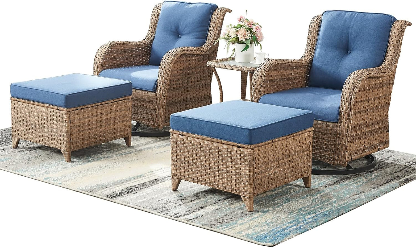 Rilyson Wicker Rocking Chair Swivel Chairs - 4 Piece Rocker Patio Chairs Set Rattan Rocking Chair for Outdoor Porch Deck Garden Backyard(Mixed Grey/Blue)
