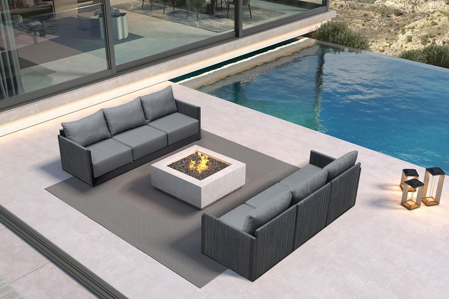 PURPLE LEAF Patio Furniture Set 8 Pieces Outdoor Conversation Sets PP Rope Patio Sofa with Cushions Manual Weaving Deep Seating Furniture for Porch Lawn Backyard Gray