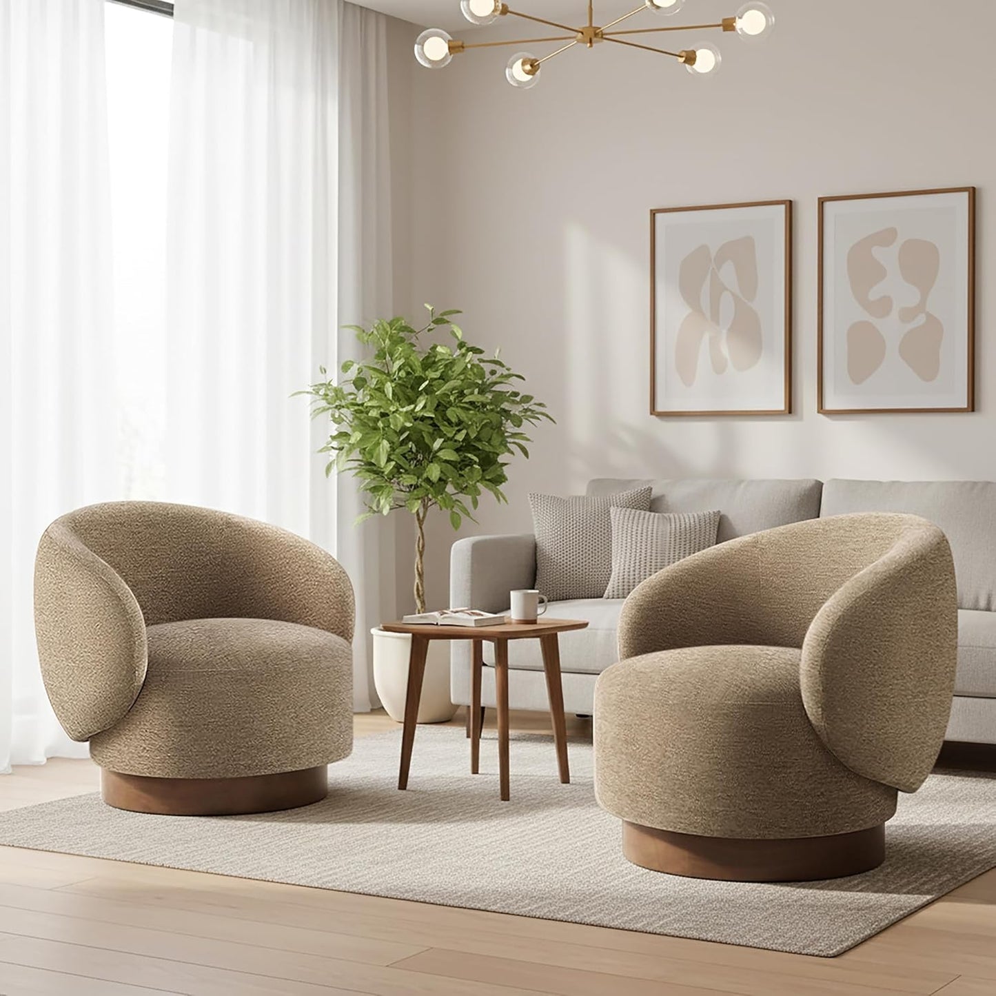 Swivel Accent Chair Round Barrel Armchair Upholstered Performance Fabric for Living Room Bedroom Waitingroom,2 Box,Moss Green