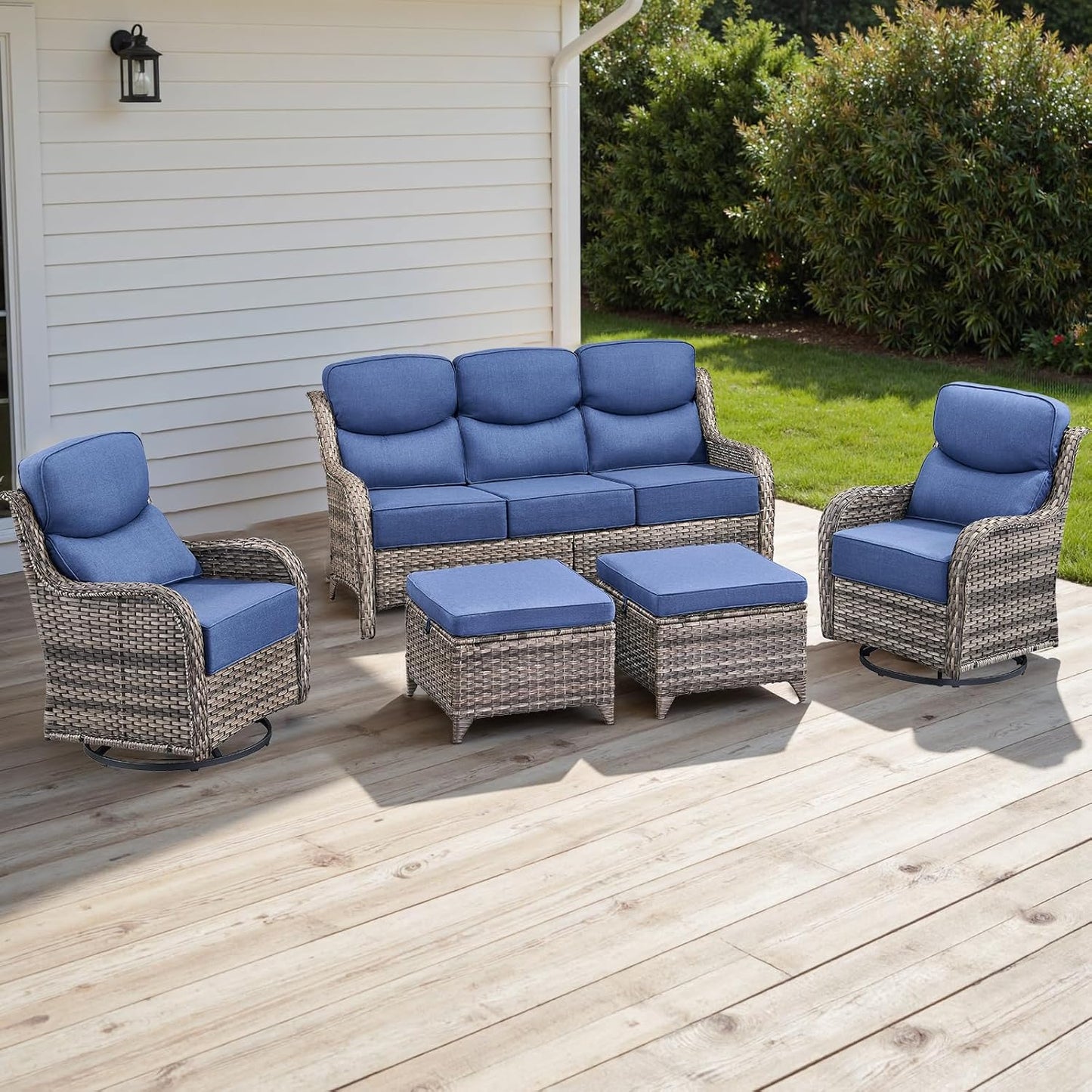 Rilyson Outdoor Patio Swivel Rocker Chairs Set of 2, Waterproof Wicker, High Back, Deep Seating, Wide Armrest, Upgraded 6 inch Thick Cushions, Ideal for Deck Porch Backyard, Mixed Grey-Grey