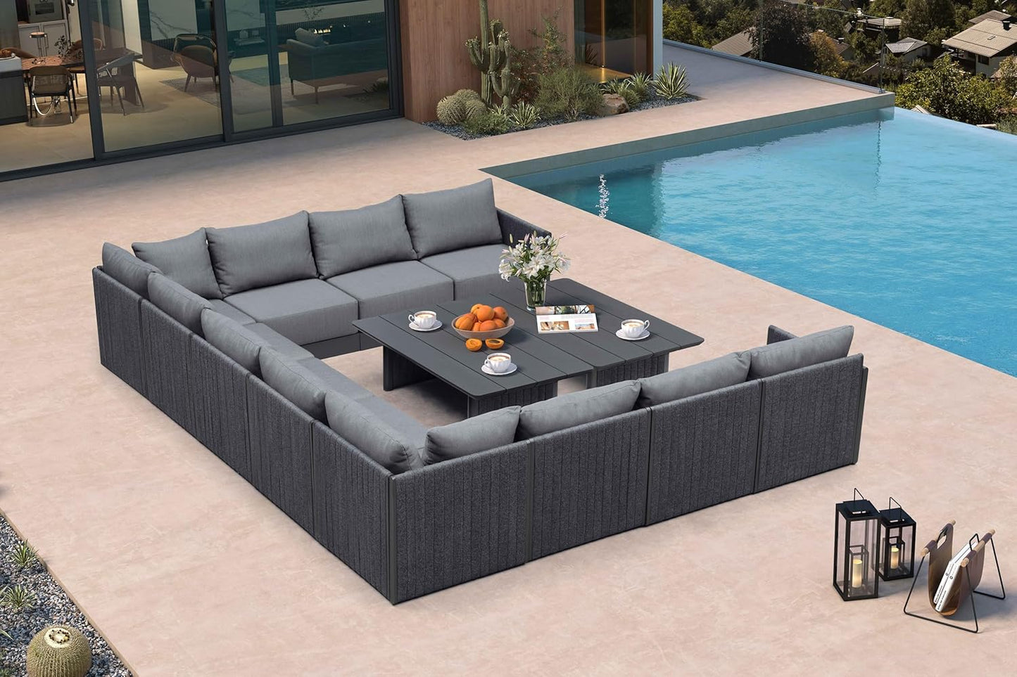 PURPLE LEAF Patio Furniture Set 8 Pieces Outdoor Conversation Sets PP Rope Patio Sofa with Cushions Manual Weaving Deep Seating Furniture for Porch Lawn Backyard Gray