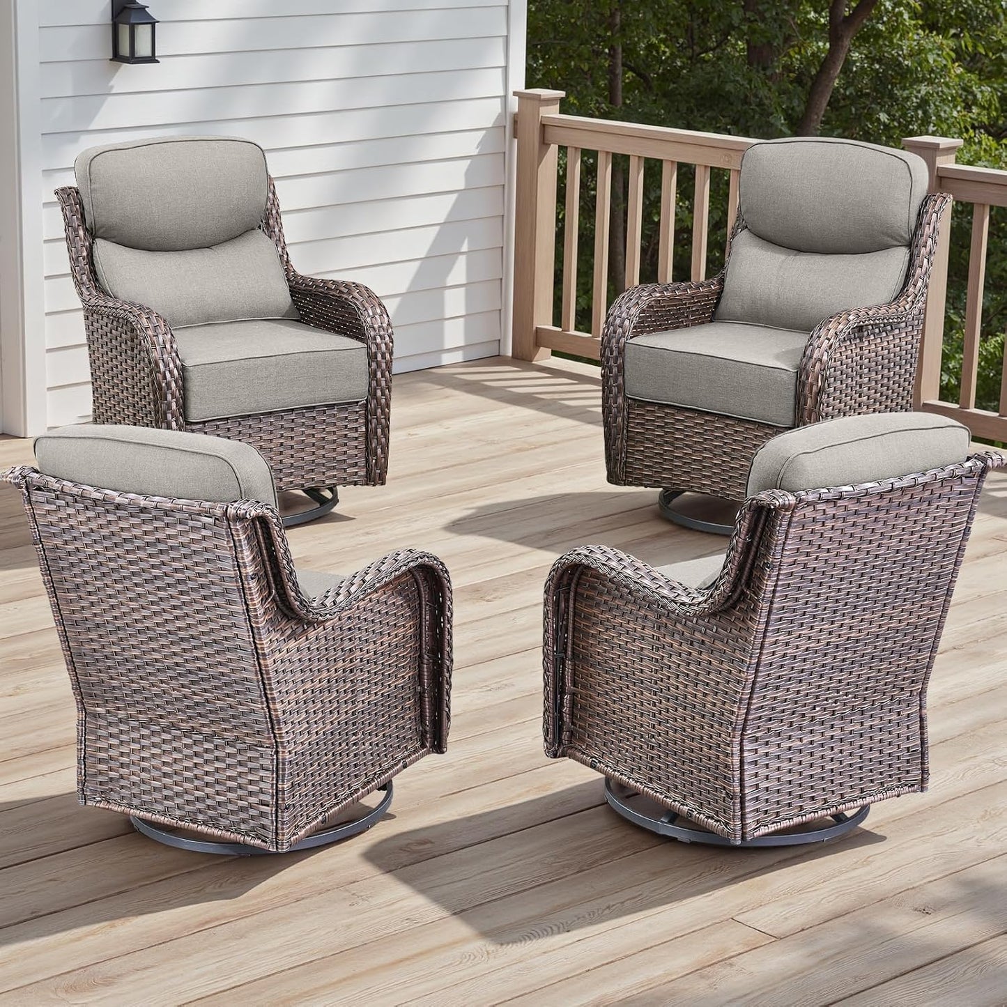 Rilyson Outdoor Patio Swivel Rocker Chairs Set of 2, Waterproof Wicker, High Back, Deep Seating, Wide Armrest, Upgraded 6 inch Thick Cushions, Ideal for Deck Porch Backyard, Mixed Grey-Grey
