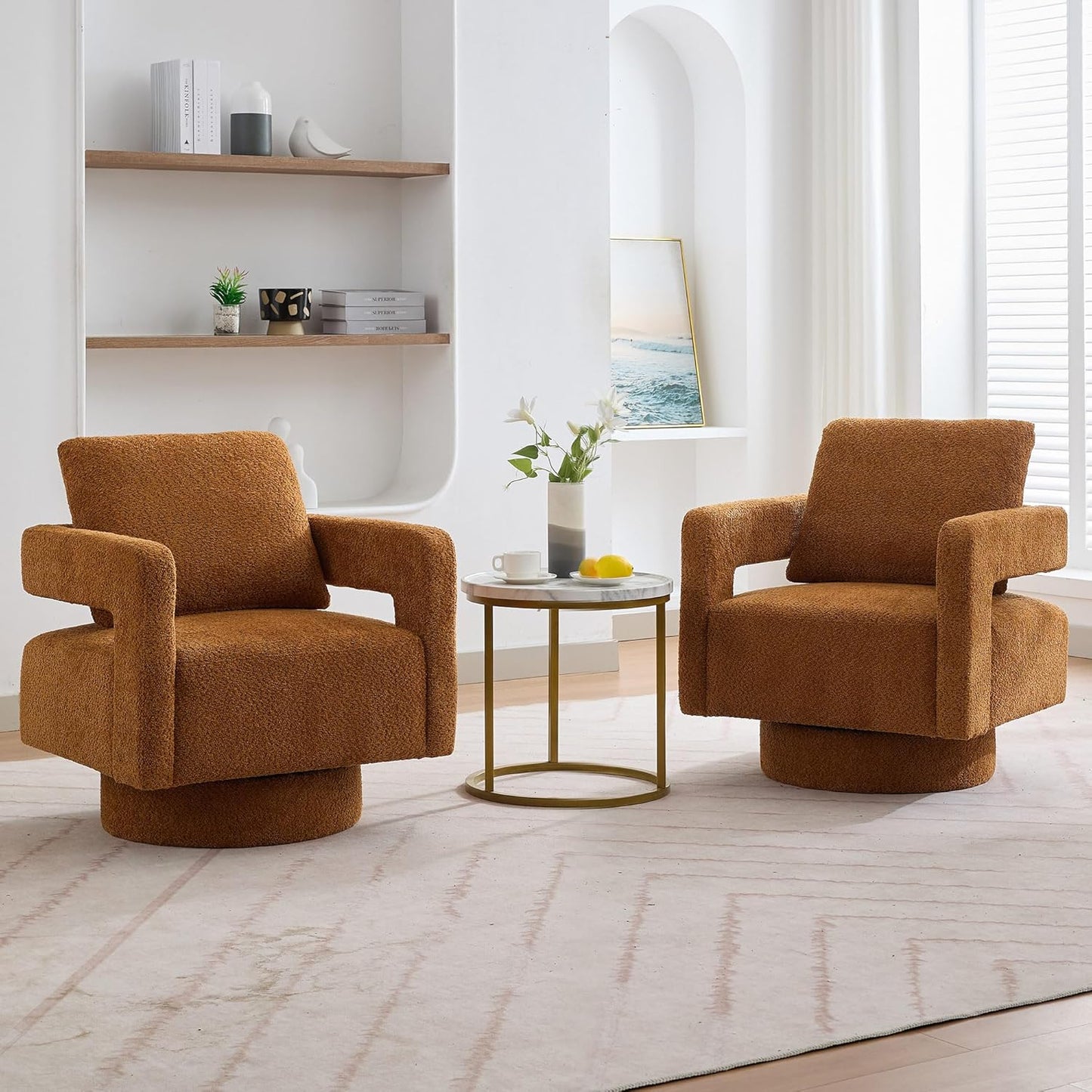 Aoiy & Wifon 30.7" W Swivel Accent Chair Set of 2, Mid Century Modern Swivel Chairs for Living Room, Comfy Small Accent Chair, Wavy Chenille, Taupe