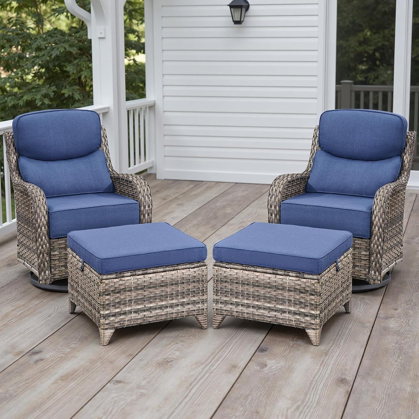 Rilyson Outdoor Patio Swivel Rocker Chairs Set of 2, Waterproof Wicker, High Back, Deep Seating, Wide Armrest, Upgraded 6 inch Thick Cushions, Ideal for Deck Porch Backyard, Mixed Grey-Grey