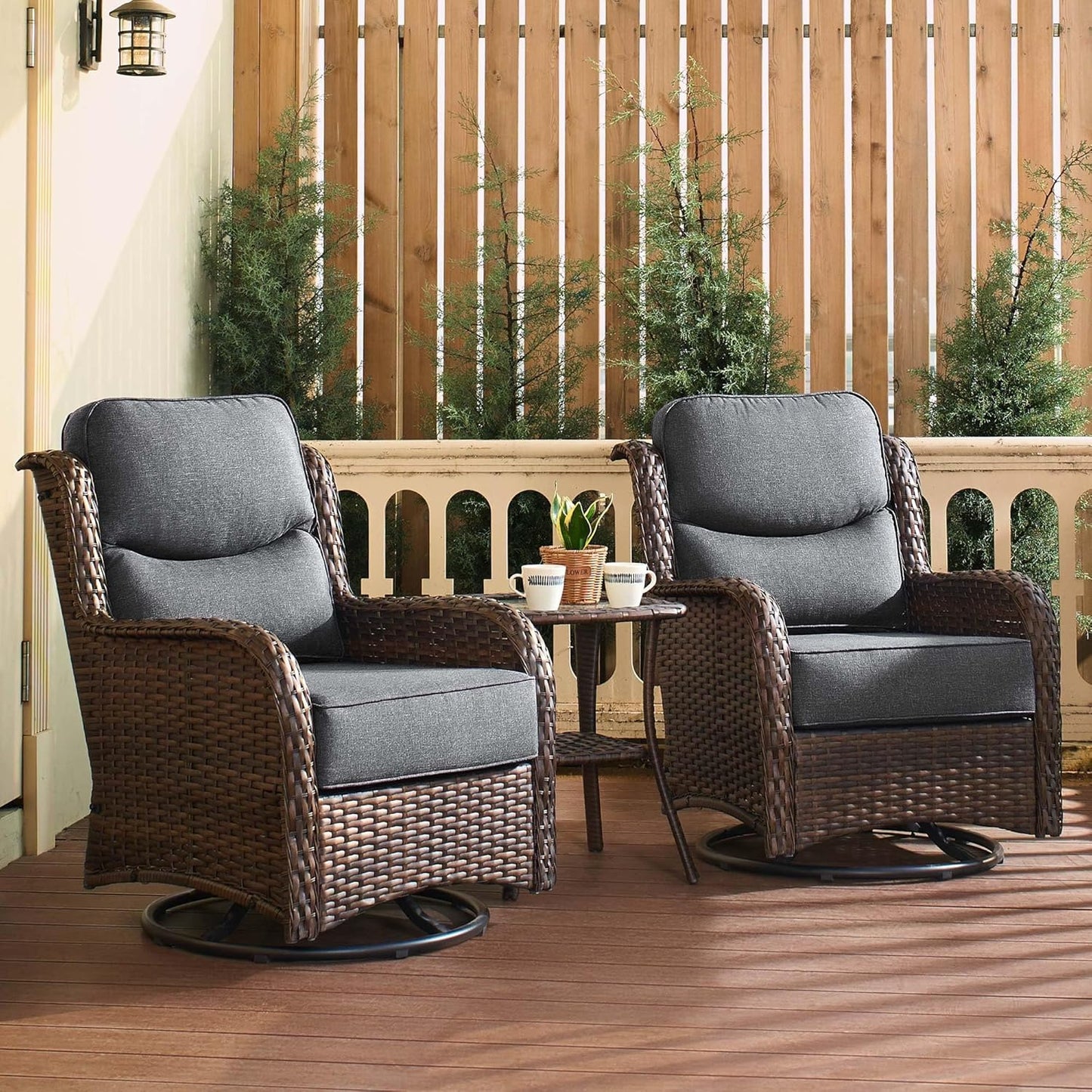 HILLGA Luxury Patio Furniture Set with 6-inch Thick Cushion, Outdoor Sectional Sofa and High Back Swivel Rocker Patio Chairs, 7PCS Wicker Conversation Set for Deck Yard and Pool, Blue (V2)