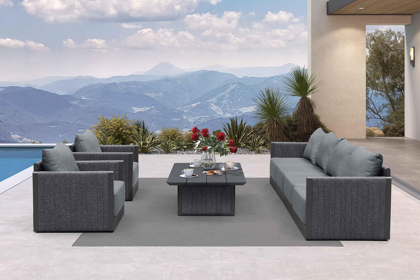 PURPLE LEAF Patio Furniture Set 8 Pieces Outdoor Conversation Sets PP Rope Patio Sofa with Cushions Manual Weaving Deep Seating Furniture for Porch Lawn Backyard Gray