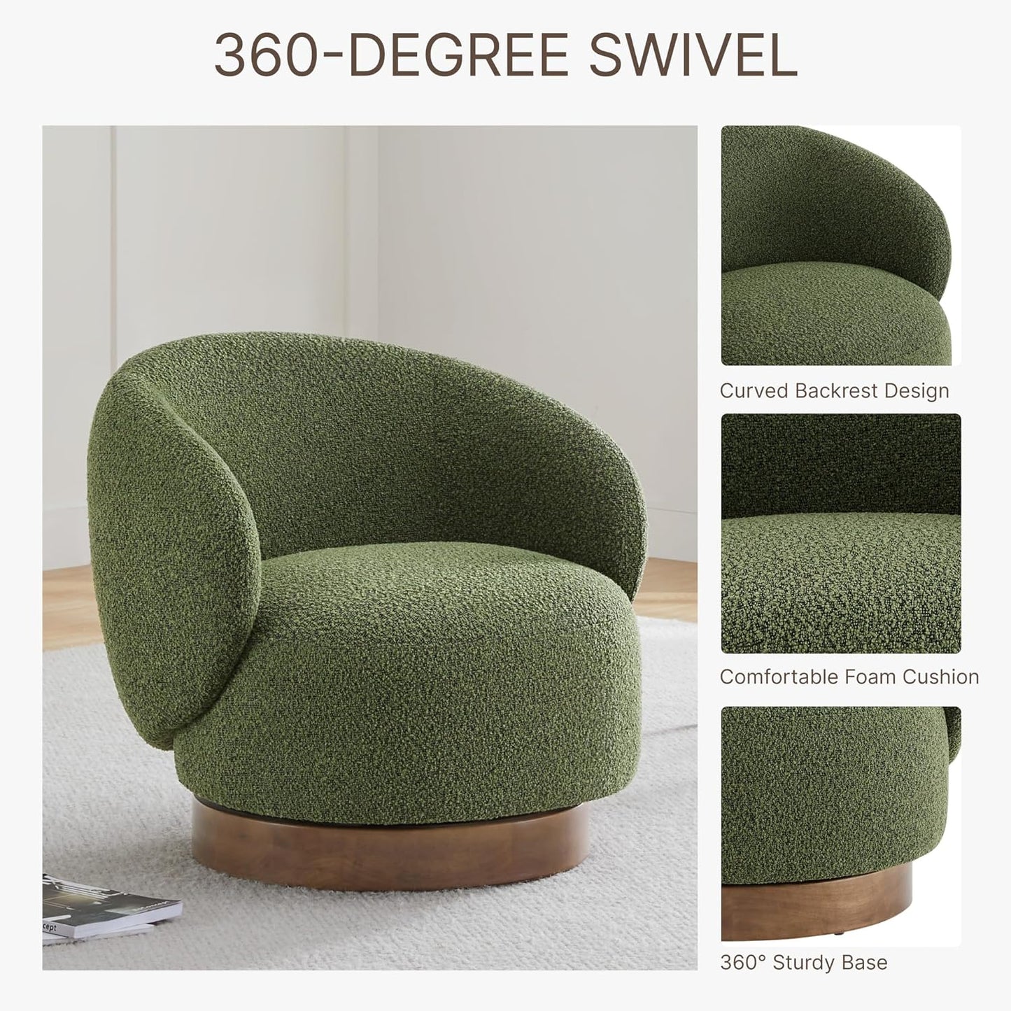 Swivel Accent Chair Round Barrel Armchair Upholstered Performance Fabric for Living Room Bedroom Waitingroom,2 Box,Moss Green