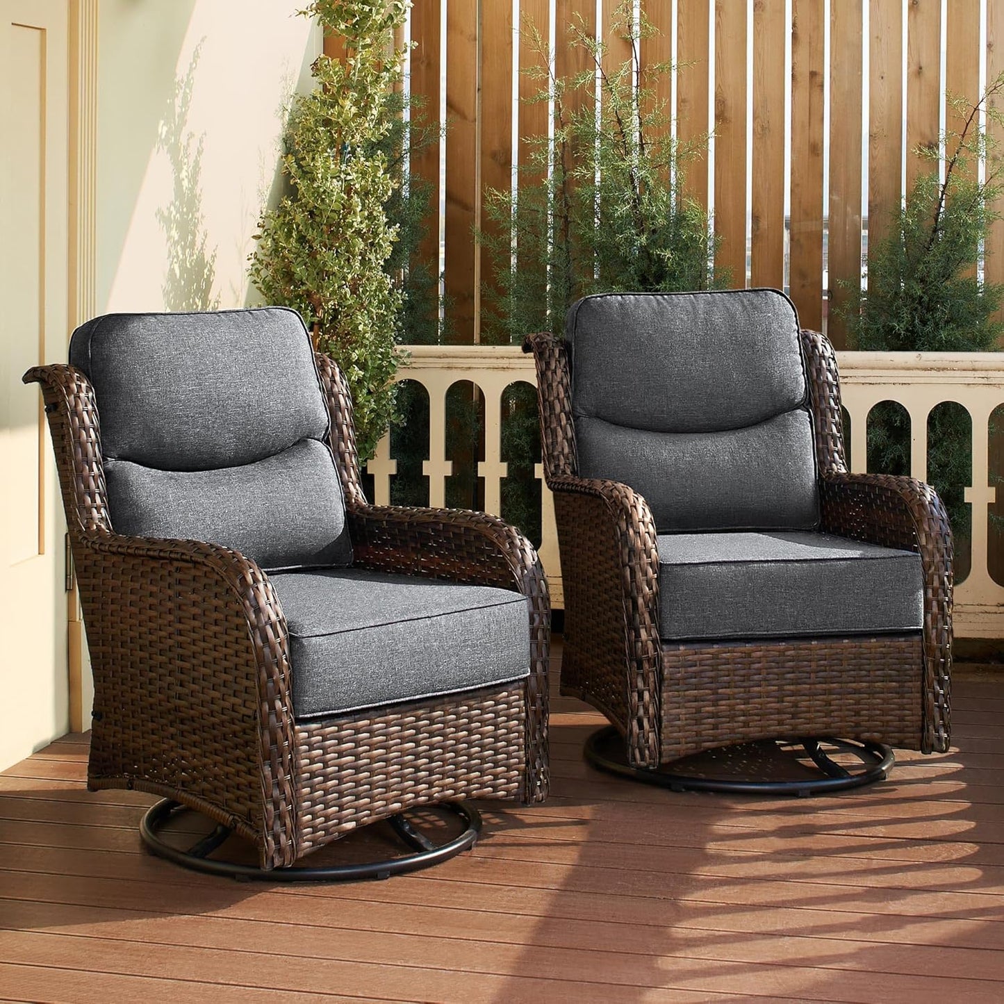 HILLGA Luxury Patio Furniture Set with 6-inch Thick Cushion, Outdoor Sectional Sofa and High Back Swivel Rocker Patio Chairs, 7PCS Wicker Conversation Set for Deck Yard and Pool, Blue (V2)