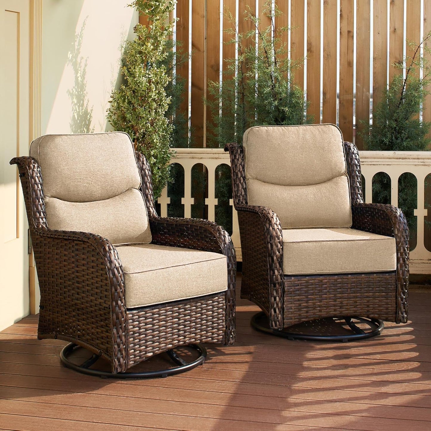 HILLGA Luxury Patio Furniture Set with 6-inch Thick Cushion, Outdoor Sectional Sofa and High Back Swivel Rocker Patio Chairs, 7PCS Wicker Conversation Set for Deck Yard and Pool, Blue (V2)
