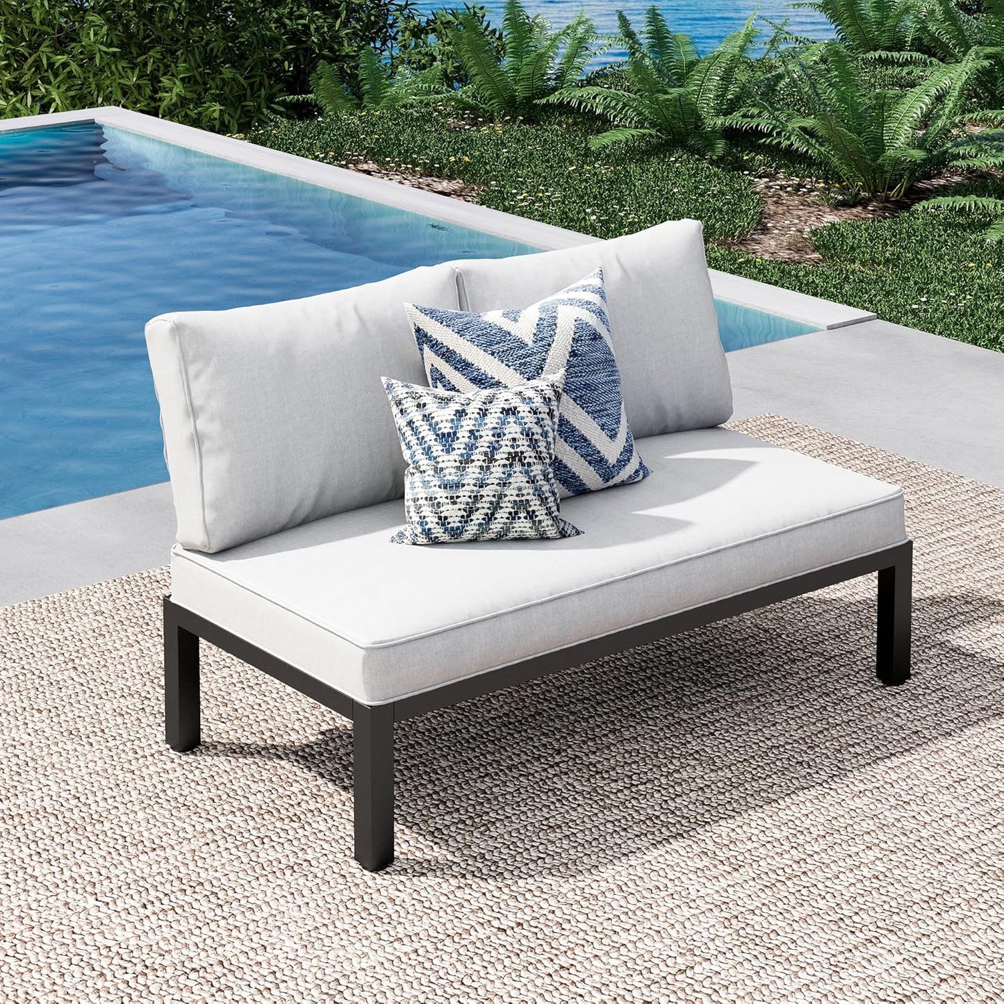 PHI VILLA 6 Pieces Outdoor Patio Furniture Set,Metal Frame Modern Outdoor Sectional Sofa Set,6 Seats Patio Conversation Sets with Coffee Table&Thickened Cushion,for Poolside and Backyard,Light Grey