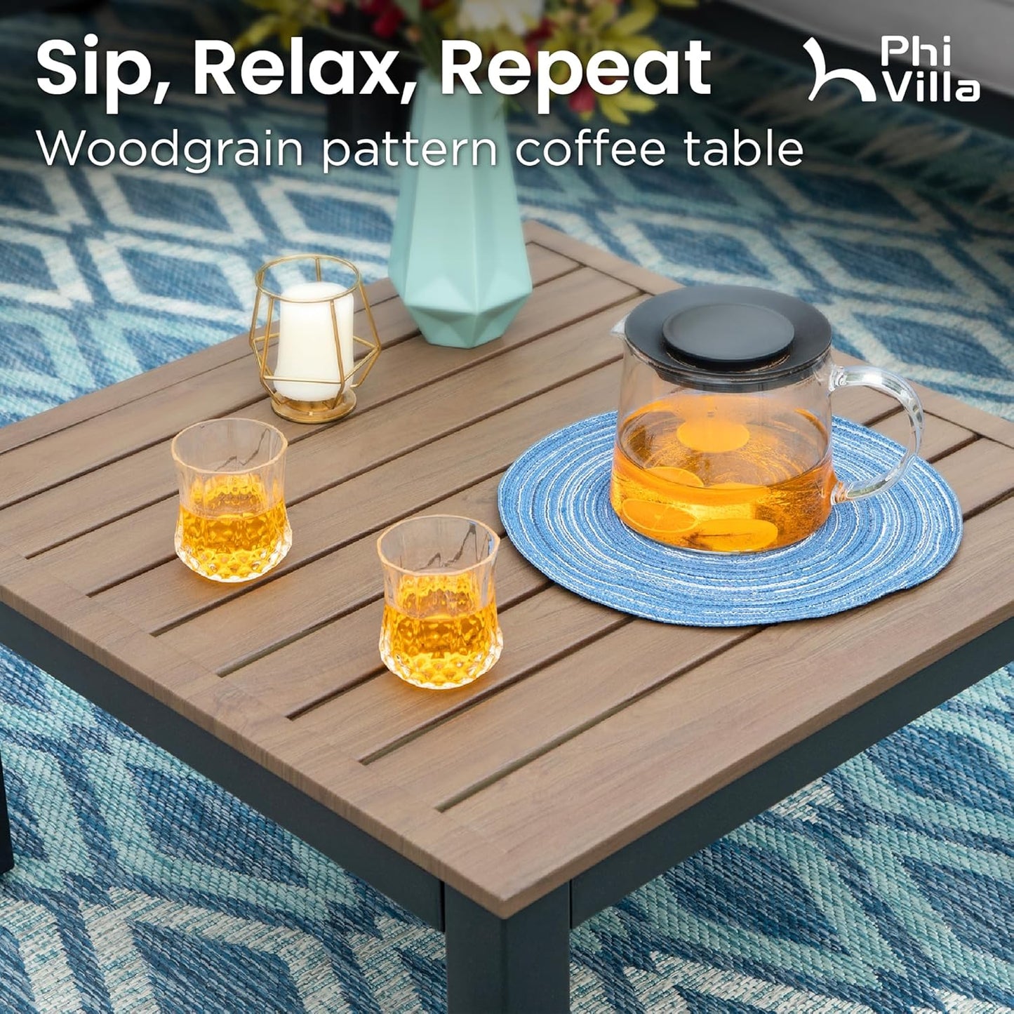 PHI VILLA 6 Pieces Outdoor Patio Furniture Set,Metal Frame Modern Outdoor Sectional Sofa Set,6 Seats Patio Conversation Sets with Coffee Table&Thickened Cushion,for Poolside and Backyard,Light Grey