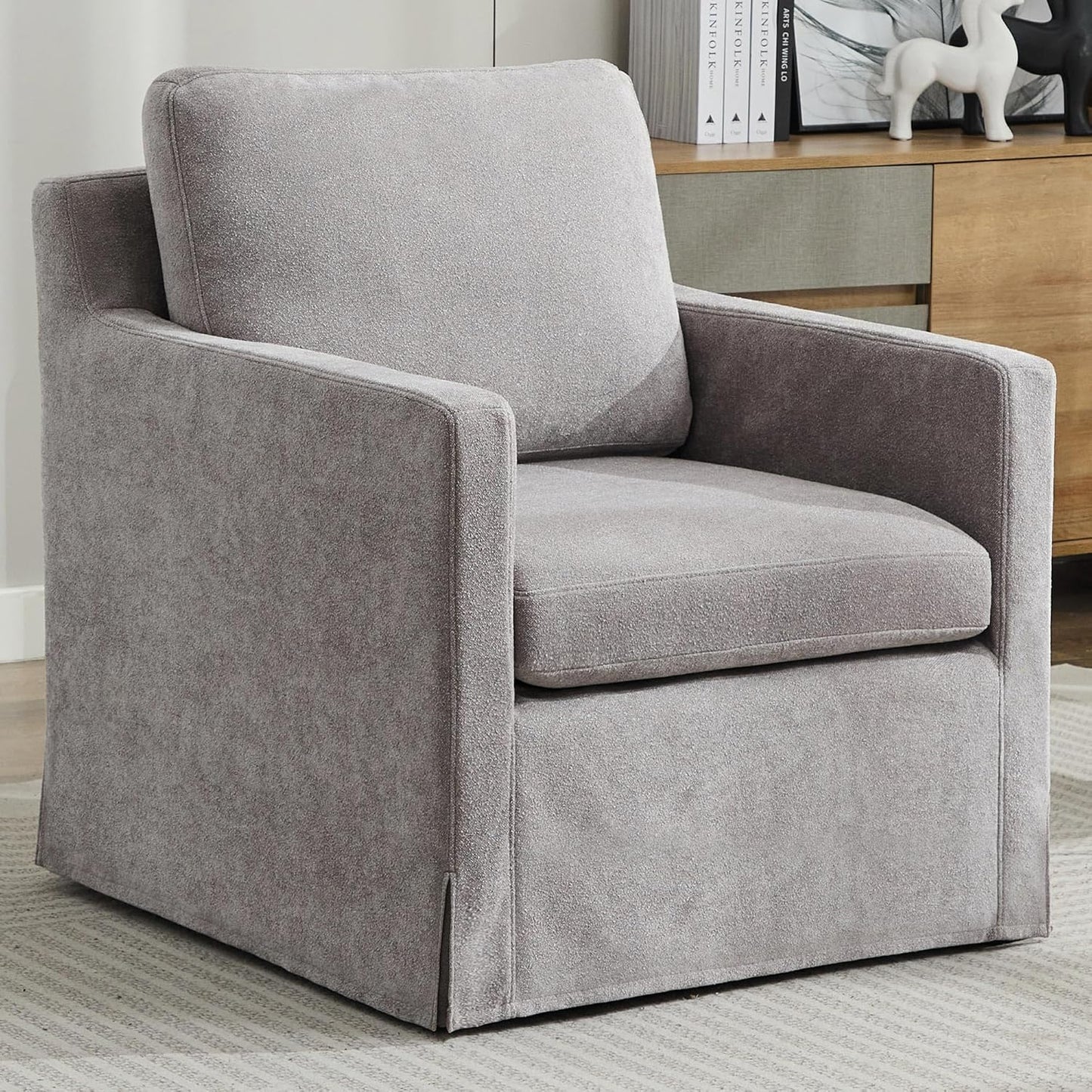 Aoiy & Wifon 30.7" W Swivel Accent Chair Set of 2, Mid Century Modern Swivel Chairs for Living Room, Comfy Small Accent Chair, Wavy Chenille, Taupe