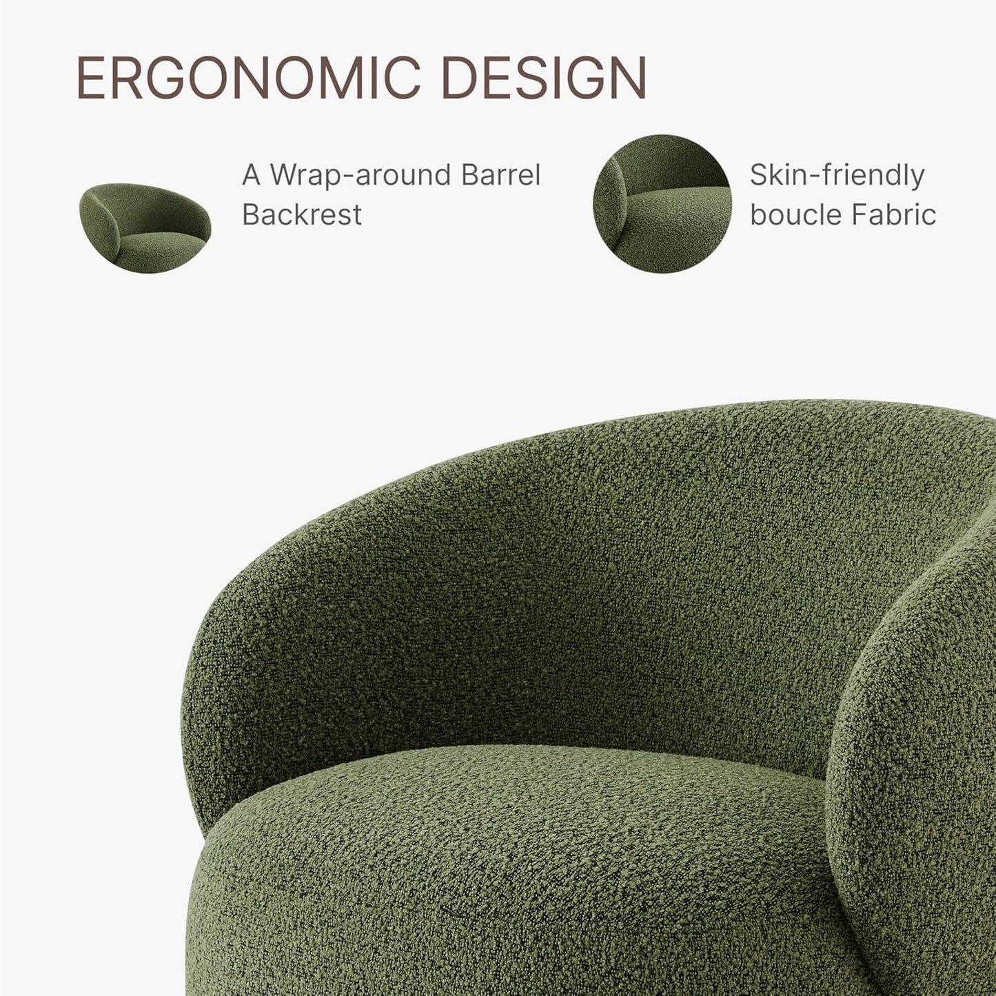 Swivel Accent Chair Round Barrel Armchair Upholstered Performance Fabric for Living Room Bedroom Waitingroom,2 Box,Moss Green