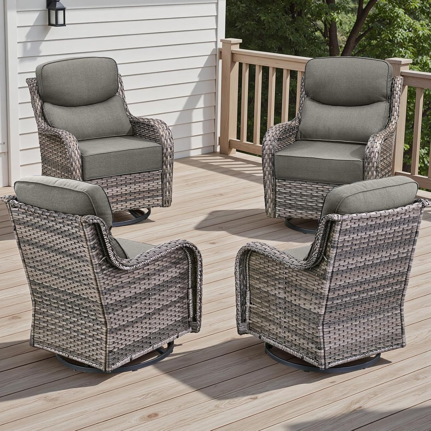 Rilyson Outdoor Patio Swivel Rocker Chairs Set of 2, Waterproof Wicker, High Back, Deep Seating, Wide Armrest, Upgraded 6 inch Thick Cushions, Ideal for Deck Porch Backyard, Mixed Grey-Grey