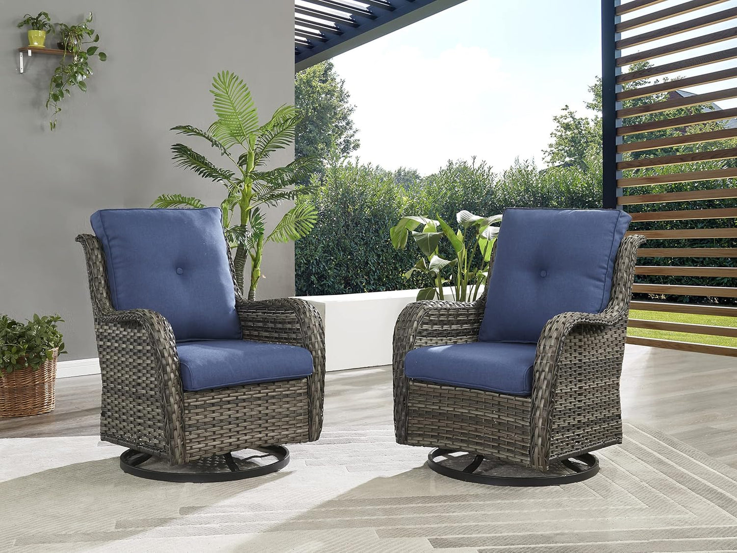 Rilyson Wicker Rocking Chair Swivel Chairs - 4 Piece Rocker Patio Chairs Set Rattan Rocking Chair for Outdoor Porch Deck Garden Backyard(Mixed Grey/Blue)