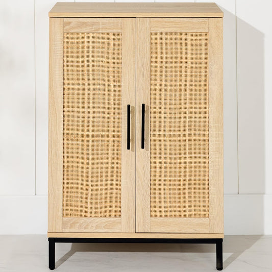 Best Choice Products 2-Door Natural Rattan 34 x 24in Multiuse Storage Cabinet for Bathroom, Living, Dining Room, Entryway w/Adjustable Shelves