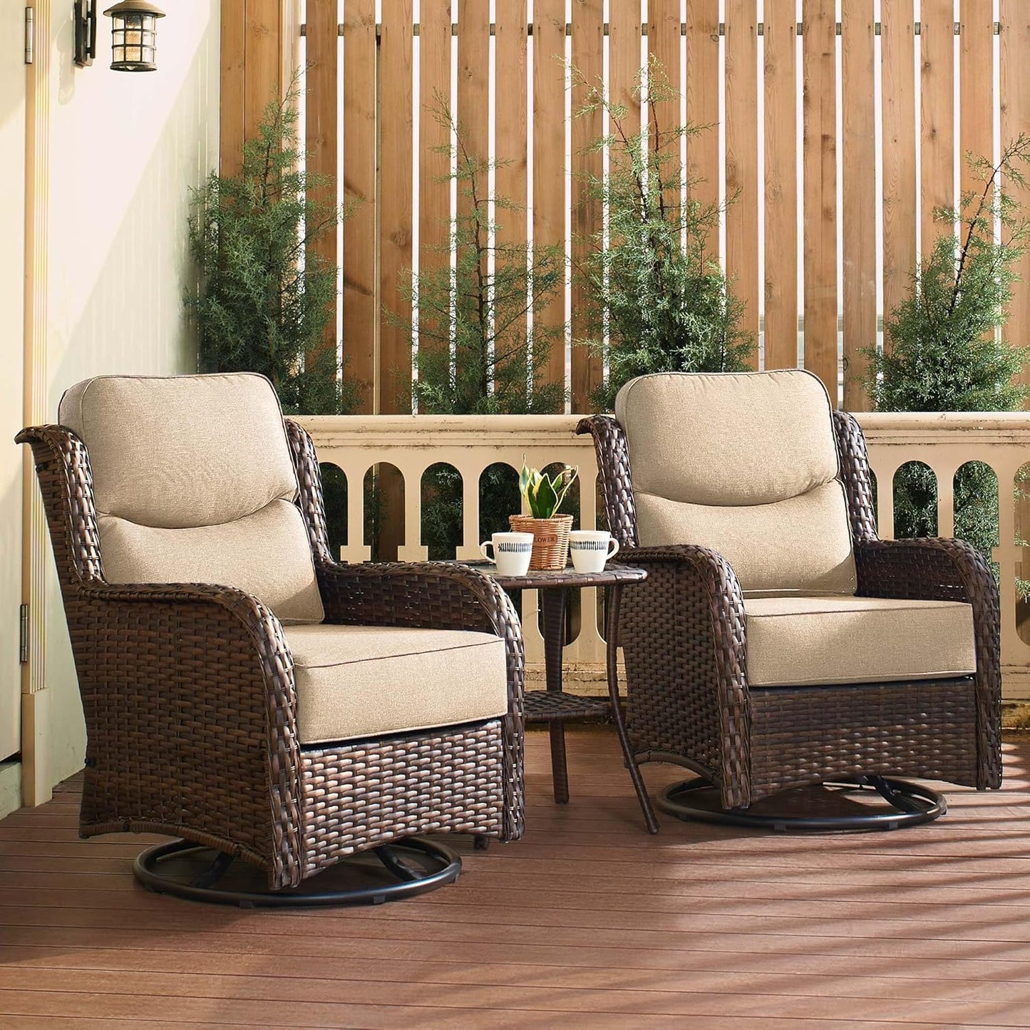HILLGA Luxury Patio Furniture Set with 6-inch Thick Cushion, Outdoor Sectional Sofa and High Back Swivel Rocker Patio Chairs, 7PCS Wicker Conversation Set for Deck Yard and Pool, Blue (V2)