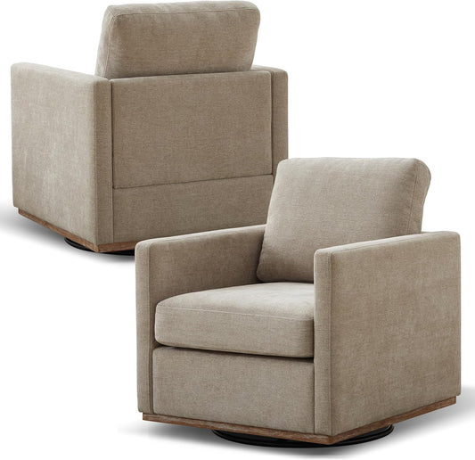 Aoiy & Wifon 30.7" W Swivel Accent Chair Set of 2, Mid Century Modern Swivel Chairs for Living Room, Comfy Small Accent Chair, Wavy Chenille, Taupe