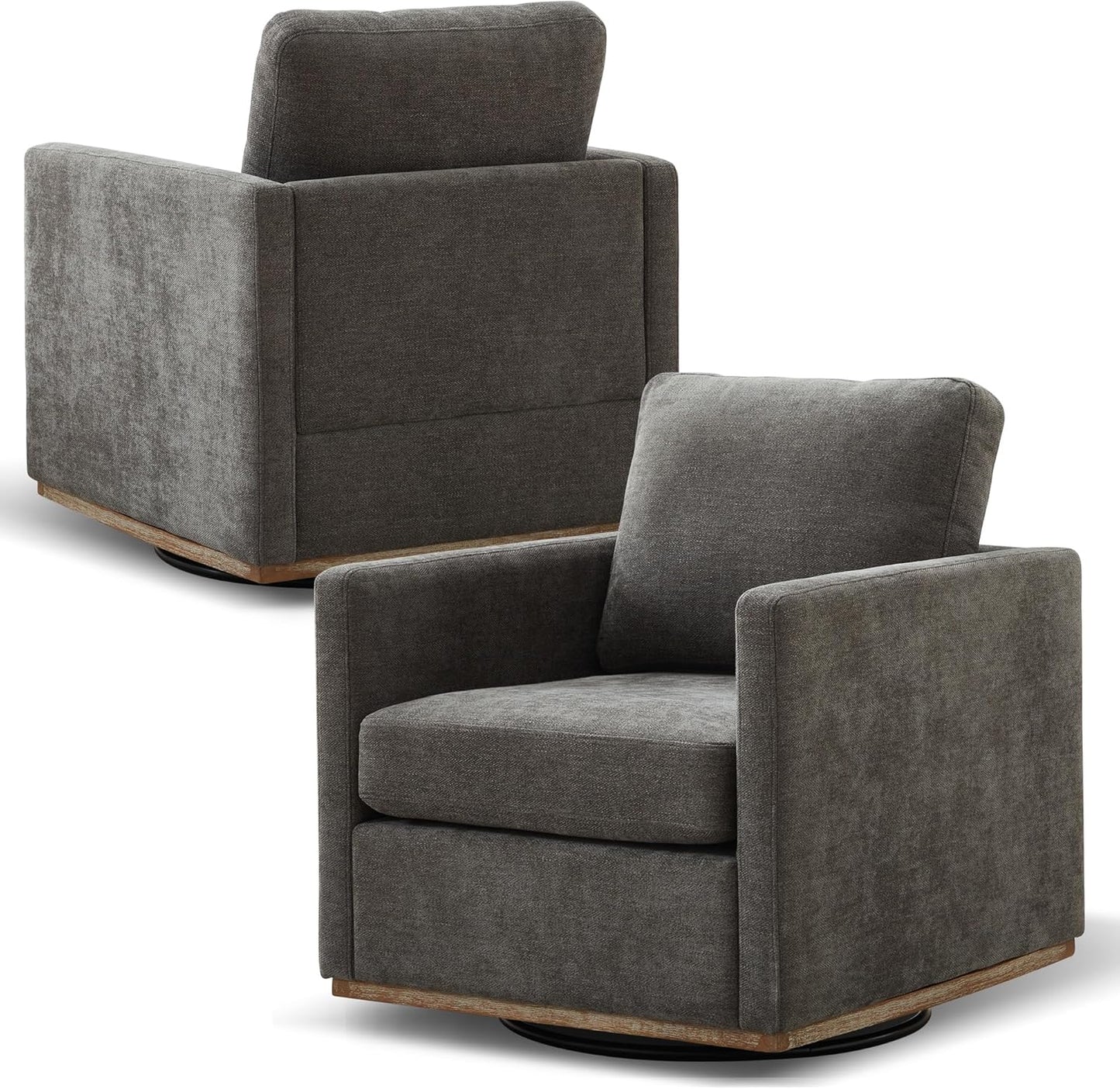 Aoiy & Wifon 30.7" W Swivel Accent Chair Set of 2, Mid Century Modern Swivel Chairs for Living Room, Comfy Small Accent Chair, Wavy Chenille, Taupe