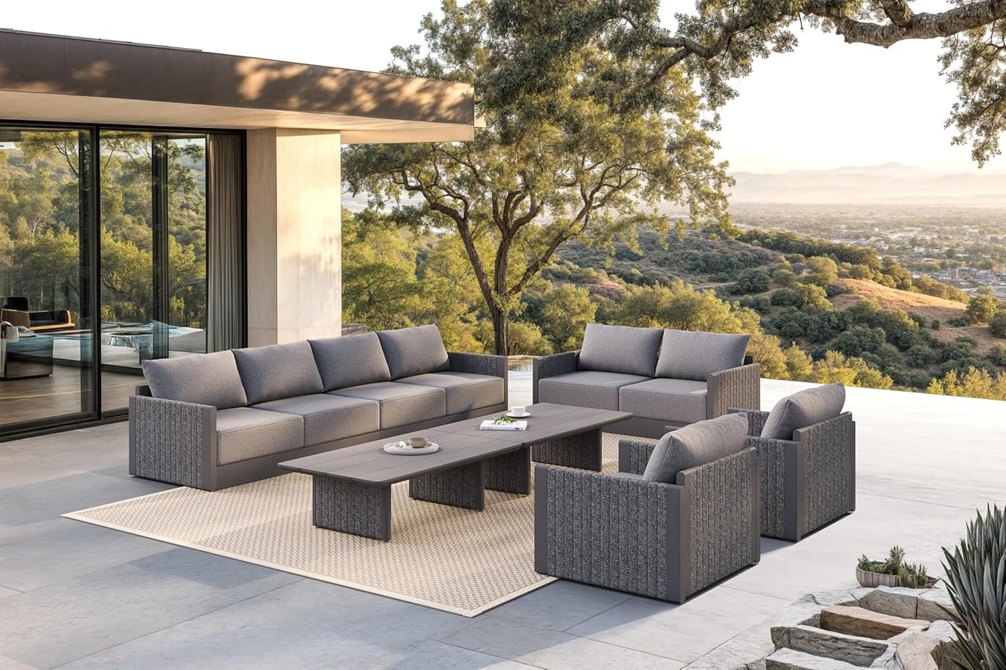 PURPLE LEAF Patio Furniture Set 8 Pieces Outdoor Conversation Sets PP Rope Patio Sofa with Cushions Manual Weaving Deep Seating Furniture for Porch Lawn Backyard Gray