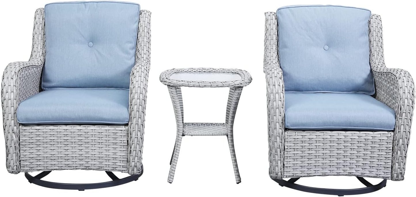 Rilyson Wicker Rocking Chair Swivel Chairs - 4 Piece Rocker Patio Chairs Set Rattan Rocking Chair for Outdoor Porch Deck Garden Backyard(Mixed Grey/Blue)