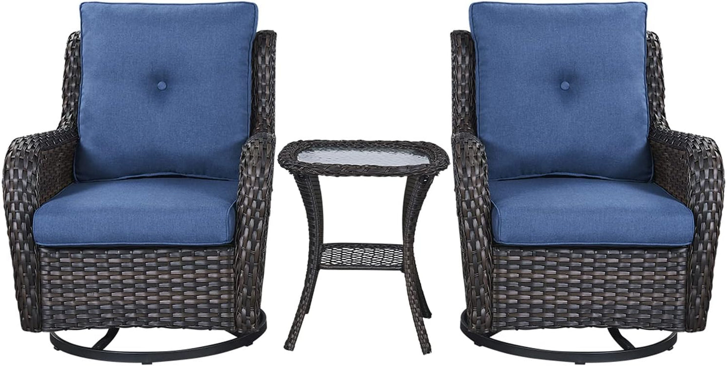 Rilyson Wicker Rocking Chair Swivel Chairs - 4 Piece Rocker Patio Chairs Set Rattan Rocking Chair for Outdoor Porch Deck Garden Backyard(Mixed Grey/Blue)