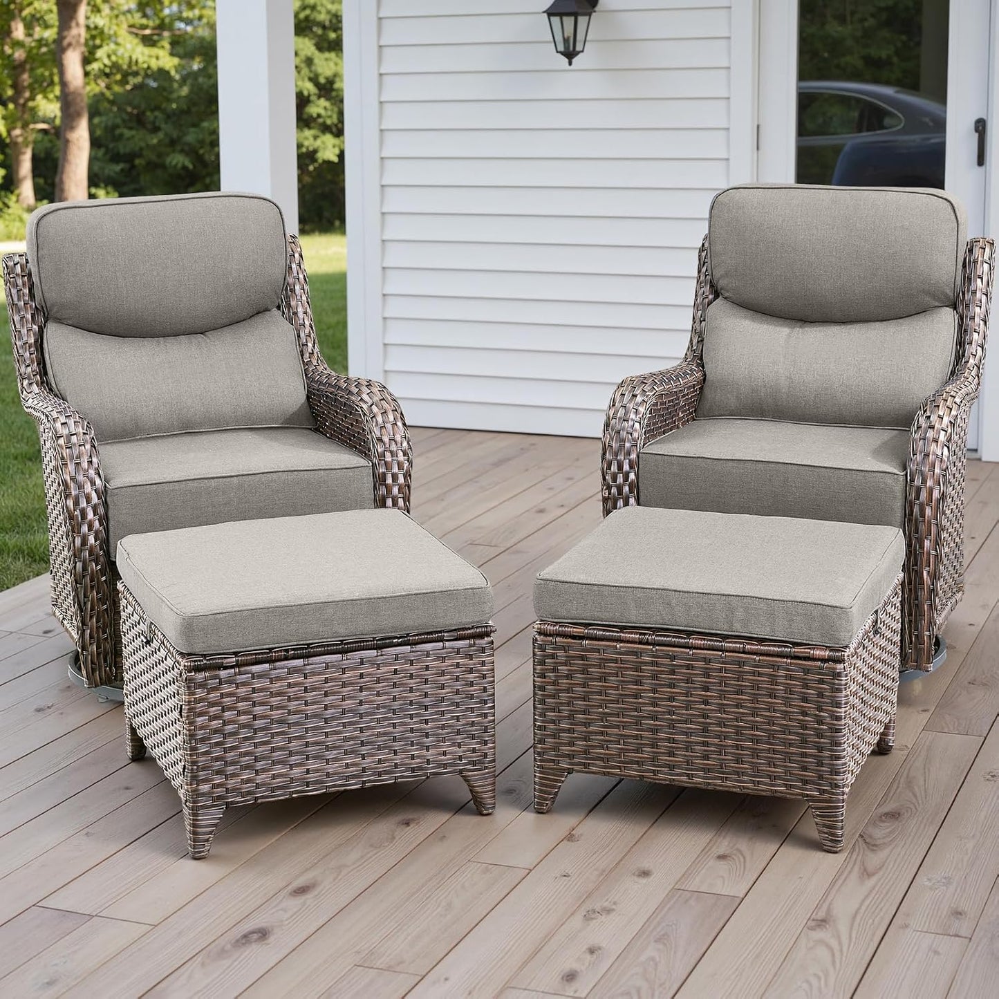 Rilyson Outdoor Patio Swivel Rocker Chairs Set of 2, Waterproof Wicker, High Back, Deep Seating, Wide Armrest, Upgraded 6 inch Thick Cushions, Ideal for Deck Porch Backyard, Mixed Grey-Grey