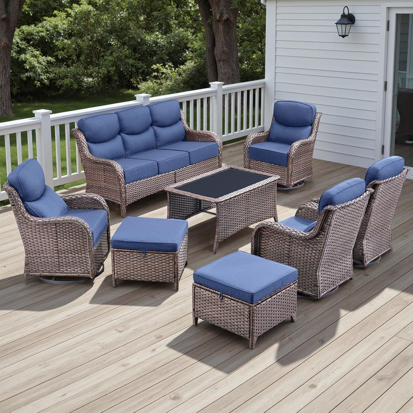 Rilyson Outdoor Patio Swivel Rocker Chairs Set of 2, Waterproof Wicker, High Back, Deep Seating, Wide Armrest, Upgraded 6 inch Thick Cushions, Ideal for Deck Porch Backyard, Mixed Grey-Grey