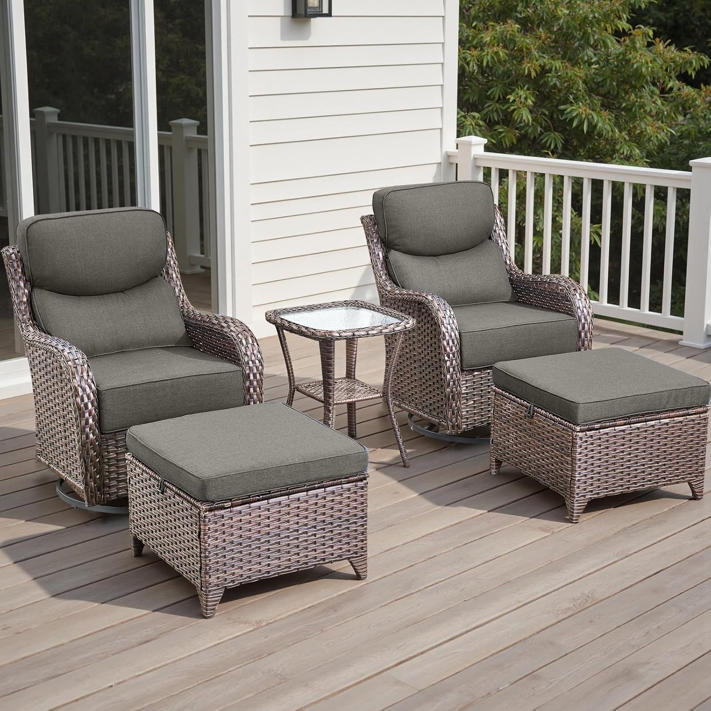 Rilyson Outdoor Patio Swivel Rocker Chairs Set of 2, Waterproof Wicker, High Back, Deep Seating, Wide Armrest, Upgraded 6 inch Thick Cushions, Ideal for Deck Porch Backyard, Mixed Grey-Grey