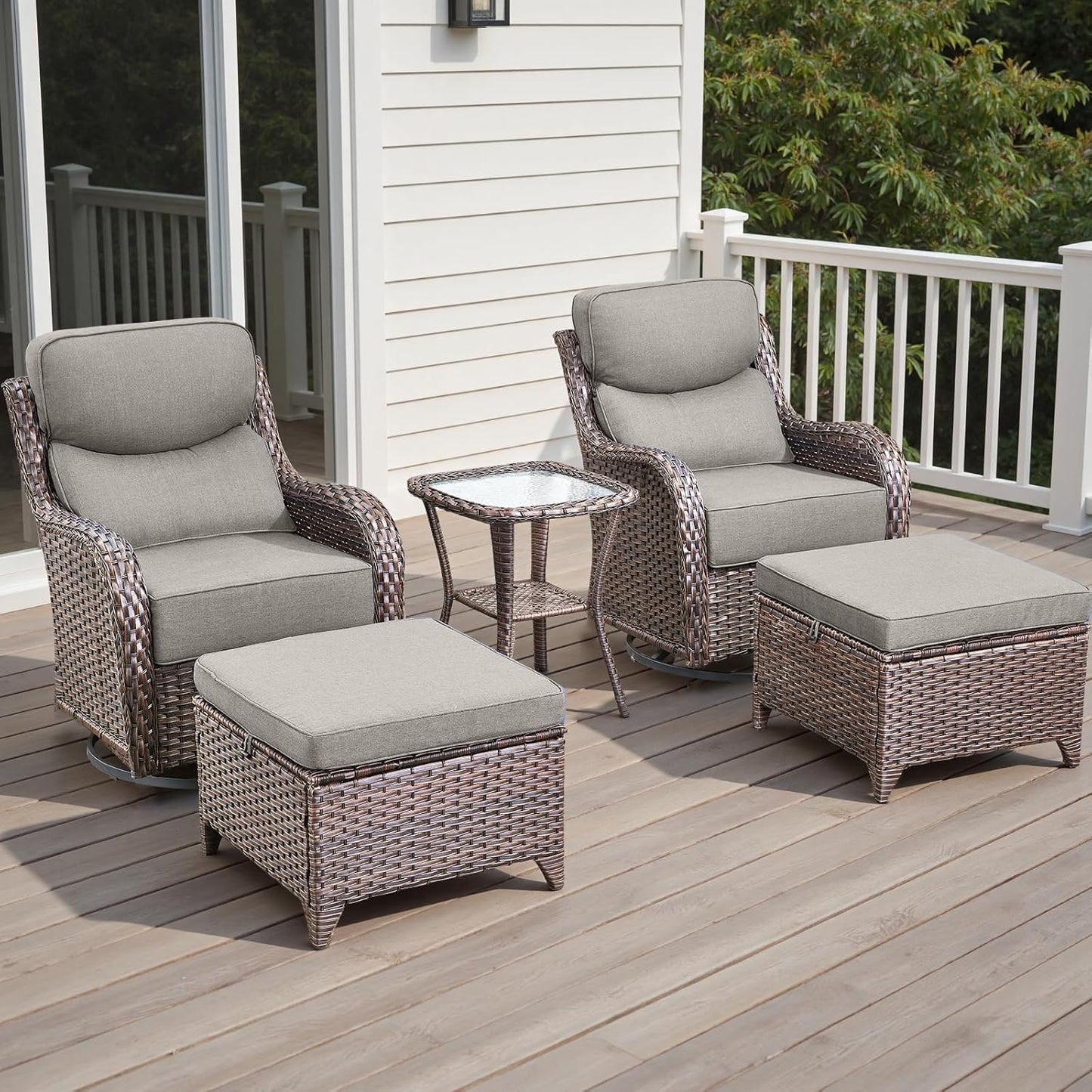 Rilyson Outdoor Patio Swivel Rocker Chairs Set of 2, Waterproof Wicker, High Back, Deep Seating, Wide Armrest, Upgraded 6 inch Thick Cushions, Ideal for Deck Porch Backyard, Mixed Grey-Grey