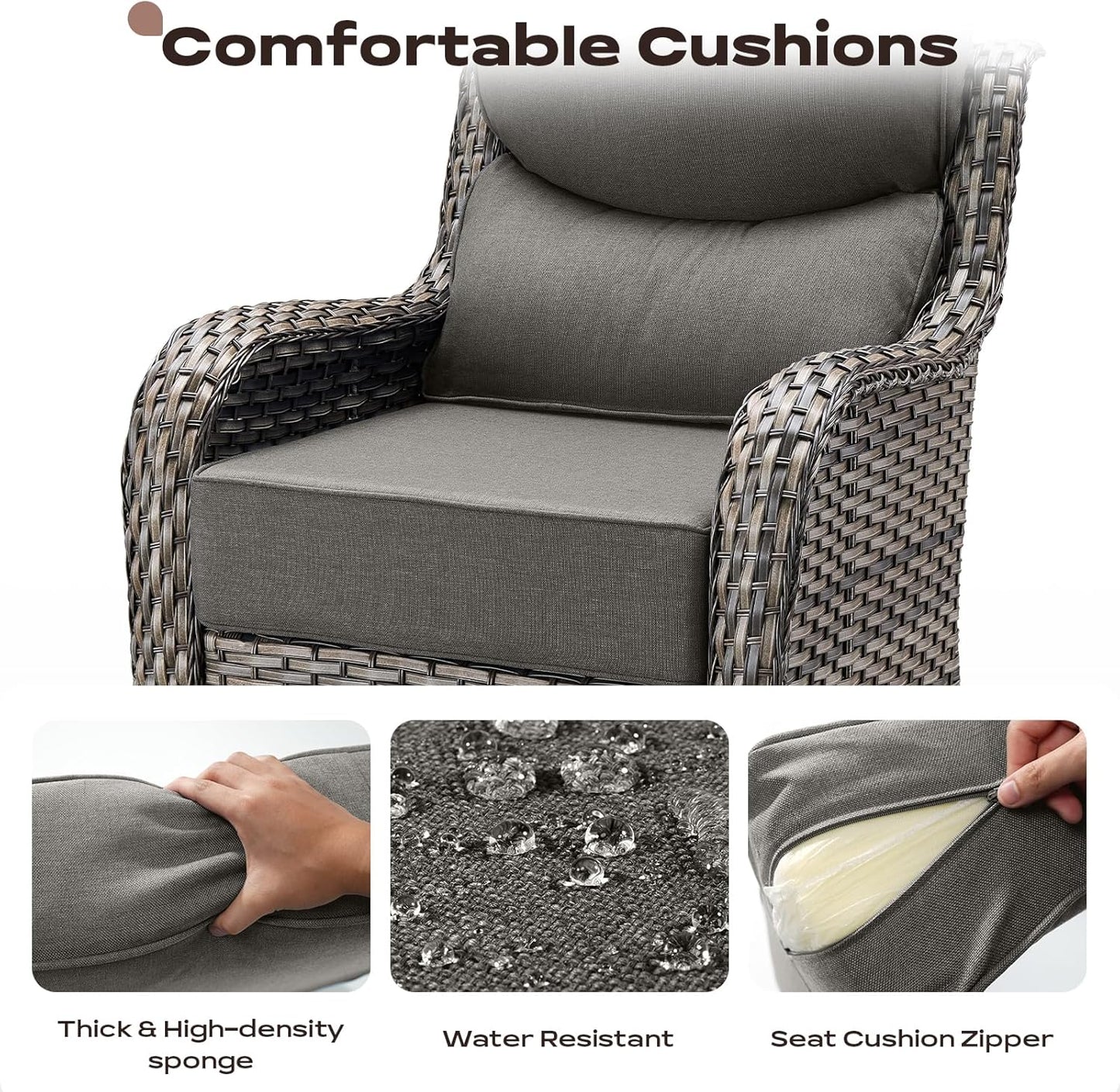 Rilyson Outdoor Patio Swivel Rocker Chairs Set of 2, Waterproof Wicker, High Back, Deep Seating, Wide Armrest, Upgraded 6 inch Thick Cushions, Ideal for Deck Porch Backyard, Mixed Grey-Grey