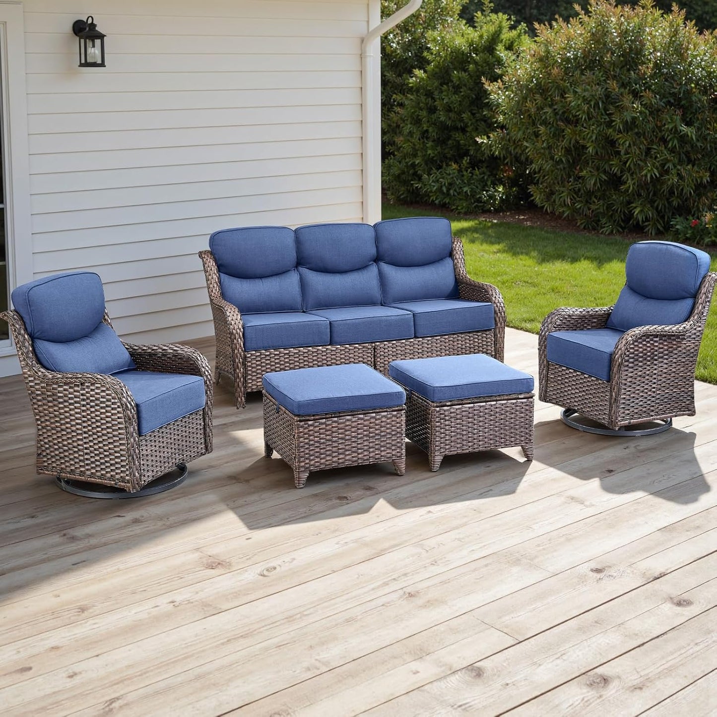 Rilyson Outdoor Patio Swivel Rocker Chairs Set of 2, Waterproof Wicker, High Back, Deep Seating, Wide Armrest, Upgraded 6 inch Thick Cushions, Ideal for Deck Porch Backyard, Mixed Grey-Grey